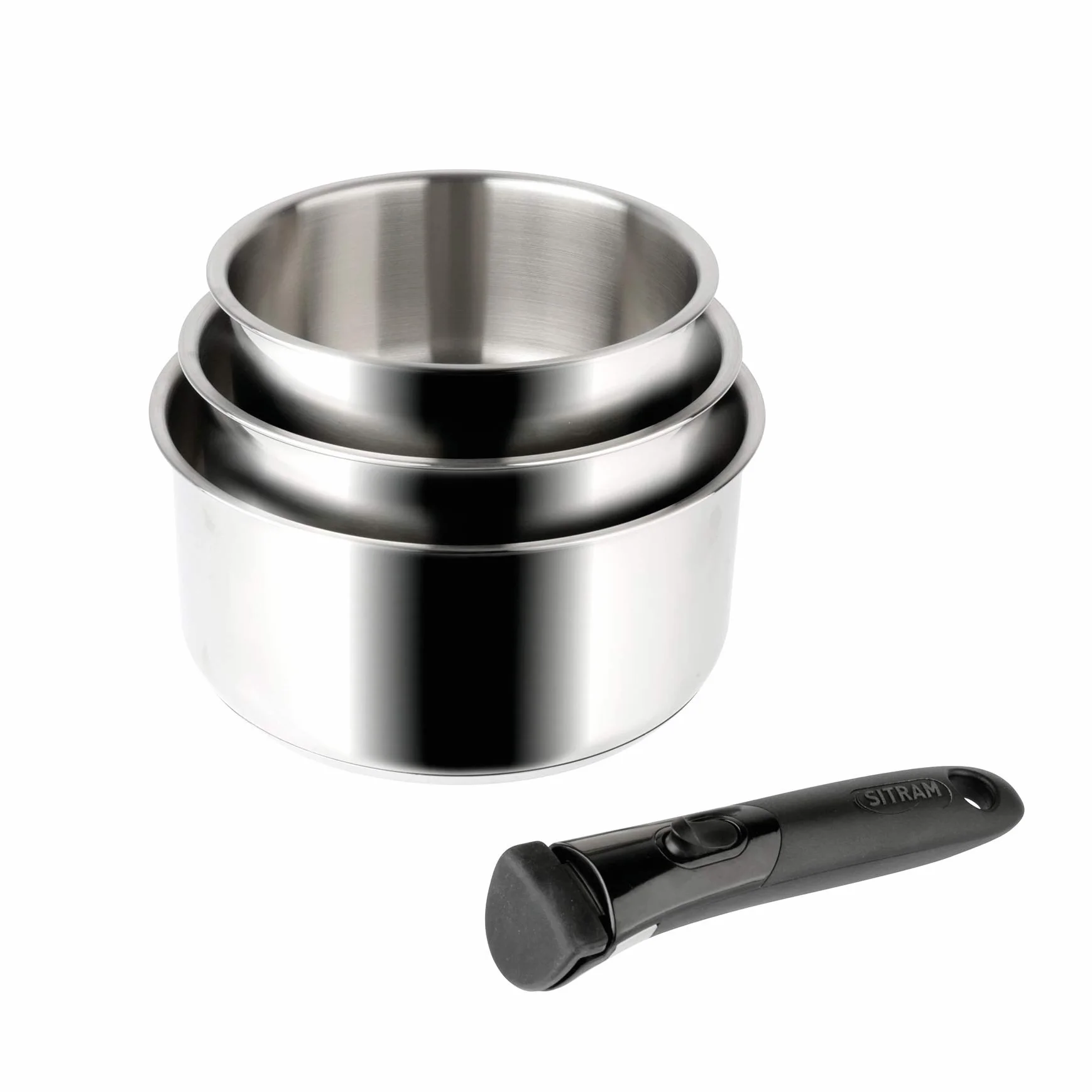 Sitram Arpège zestaw 3 garnków 16+18+20cm INOX, uchwyt amovible, indukcja, srebrny