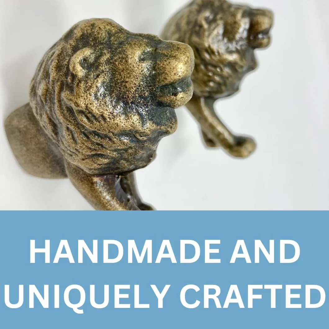 Safari Boutons de tiroir en métal laiton antique motif animal crochet lion