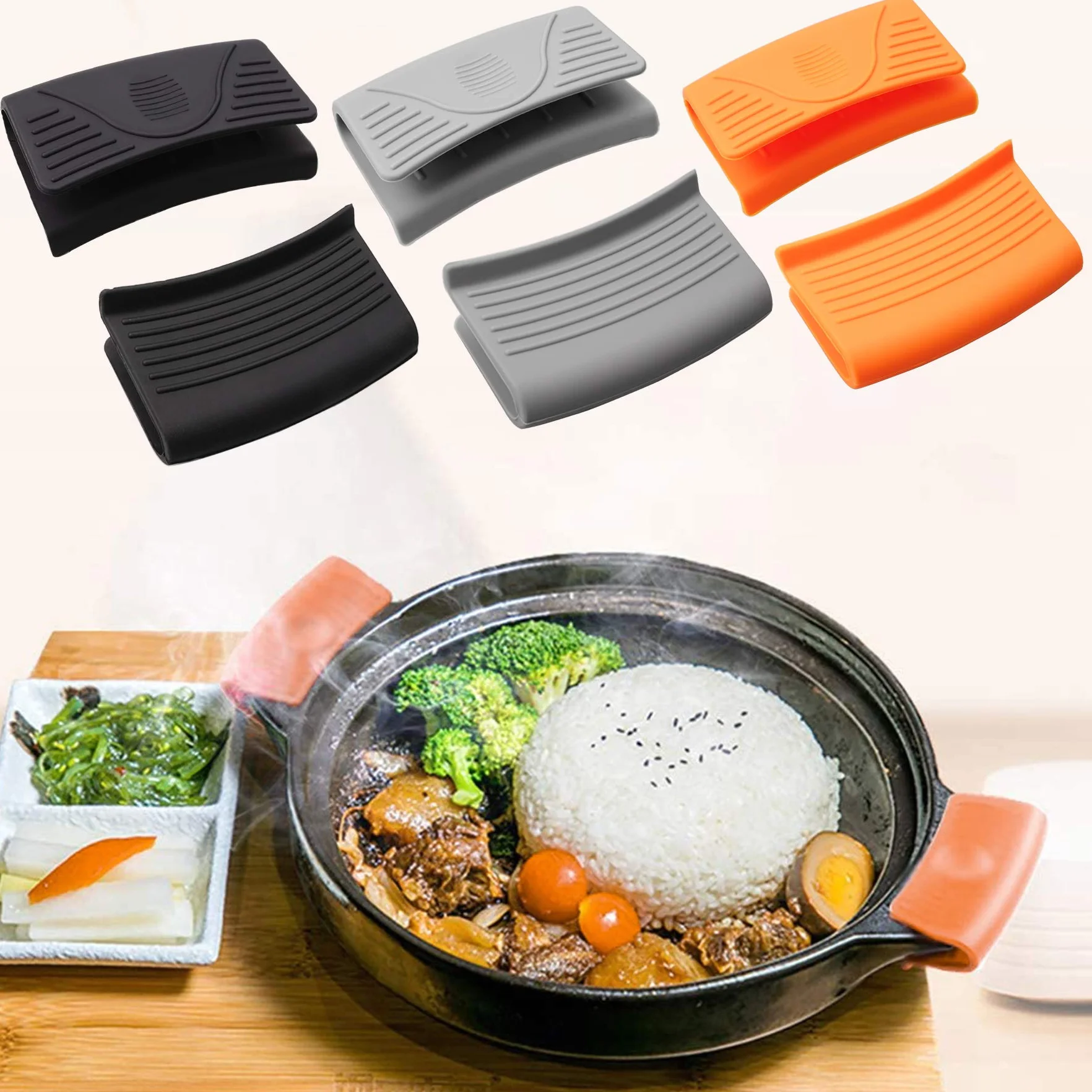 Lot de 6 supports de poignée en silicone épais pour cuisine résistant à la chaleur Noir orange gris
