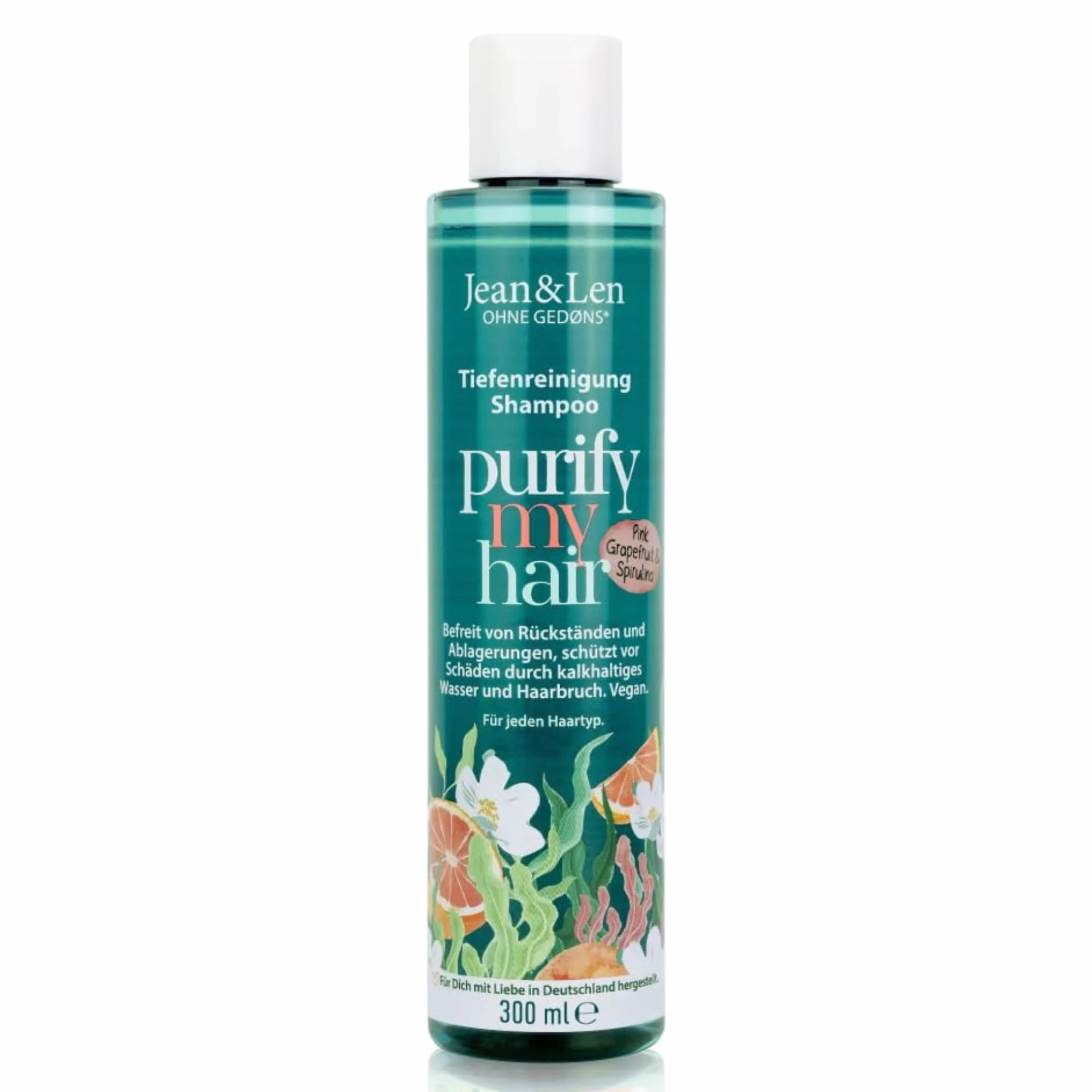Jean & Len Shampooing Pamplemousse Rose & Spiruline 300 ml sans silicones végane