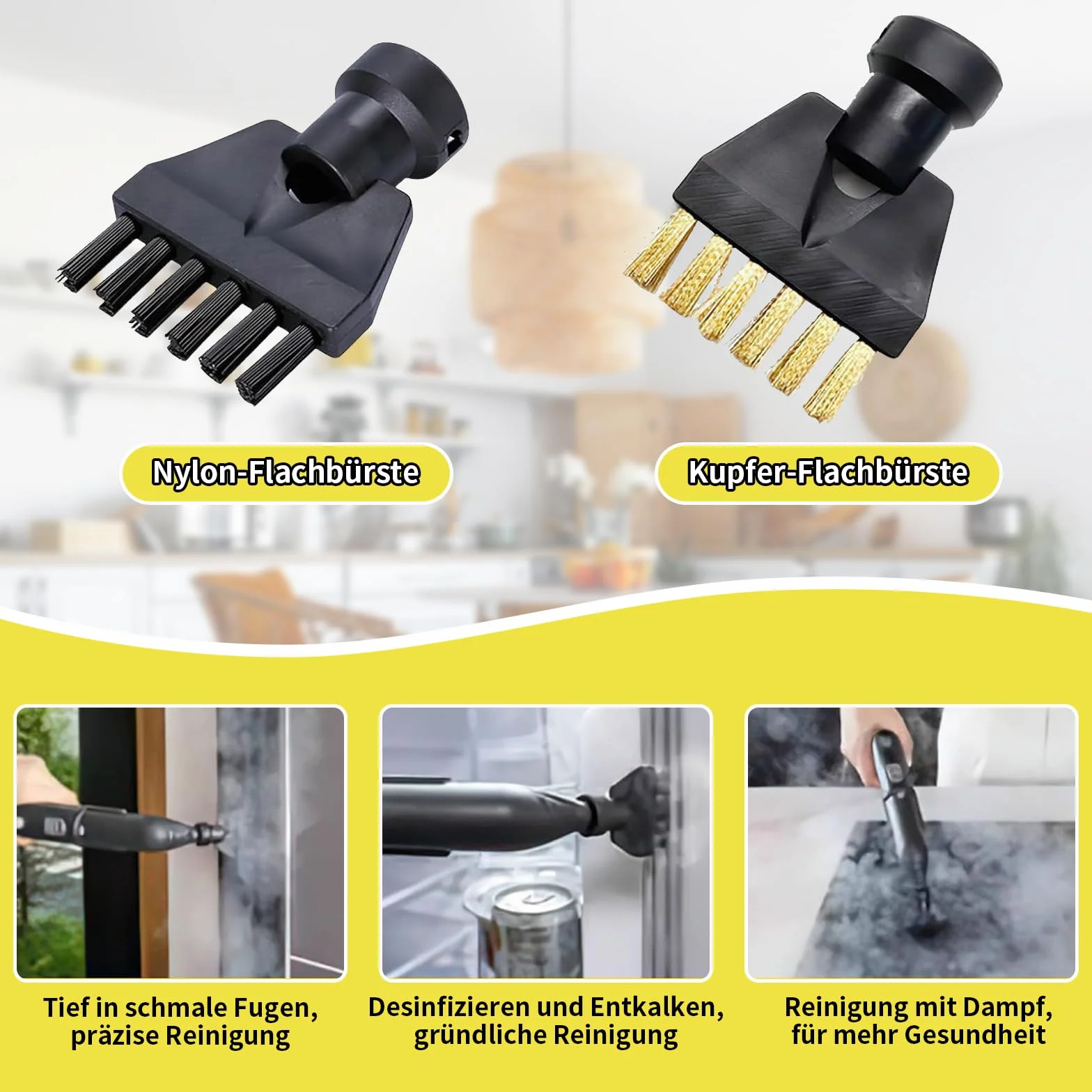 Lot de 11 Accessoires Nettoyeur Vapeur Kärcher SC1 SC2 SC3 SC4 SC5 avec Brosse Ronde, Plate, Buse Incurvée
