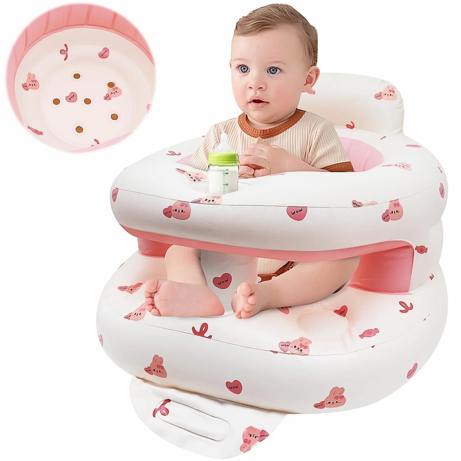 Siège Gonflable Bébé 3 Mois+ Chaise Gonflable avec Pompe Intégrée Lapin