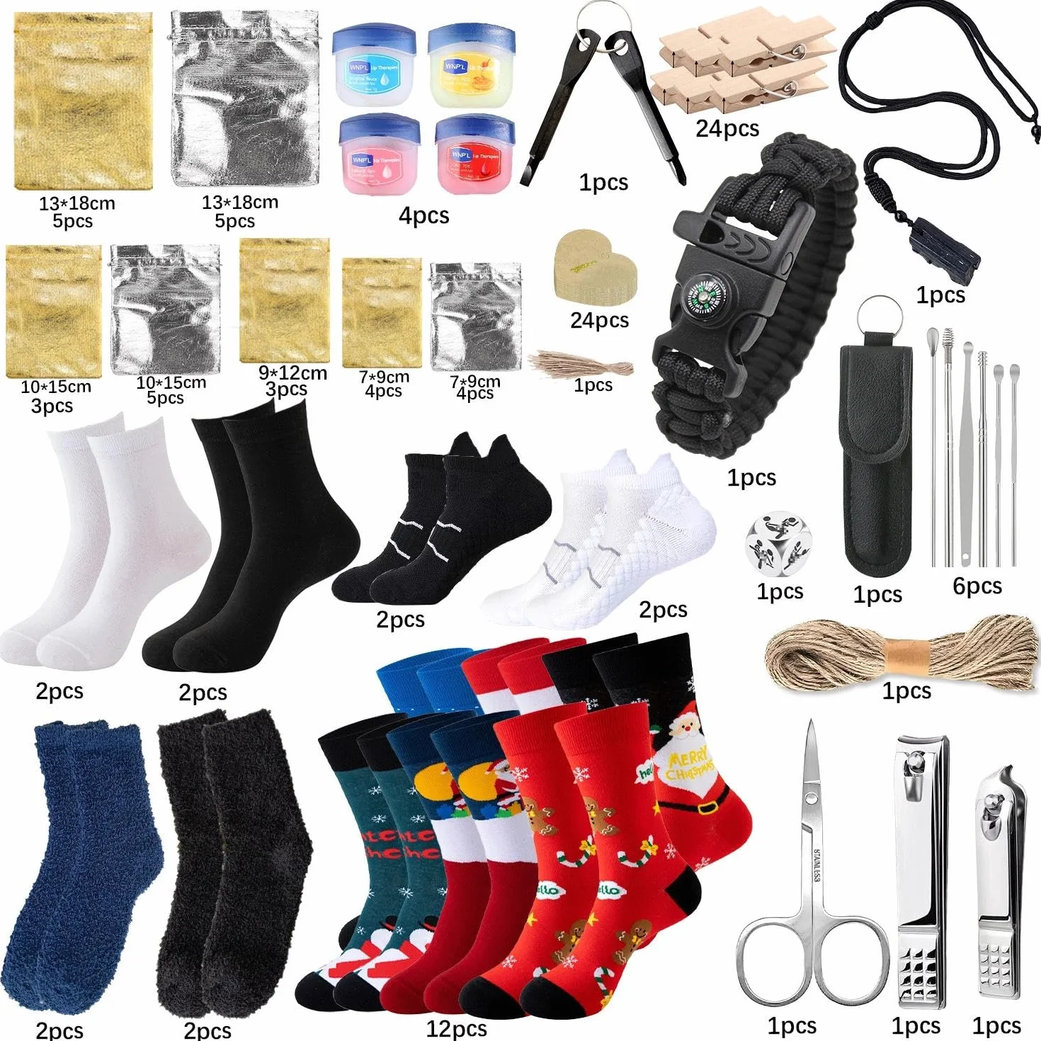 Calendrier de l'Avent Homme Adulte Bricolage Outils Chaussettes Noel Boussole Nettoyage Cadeau