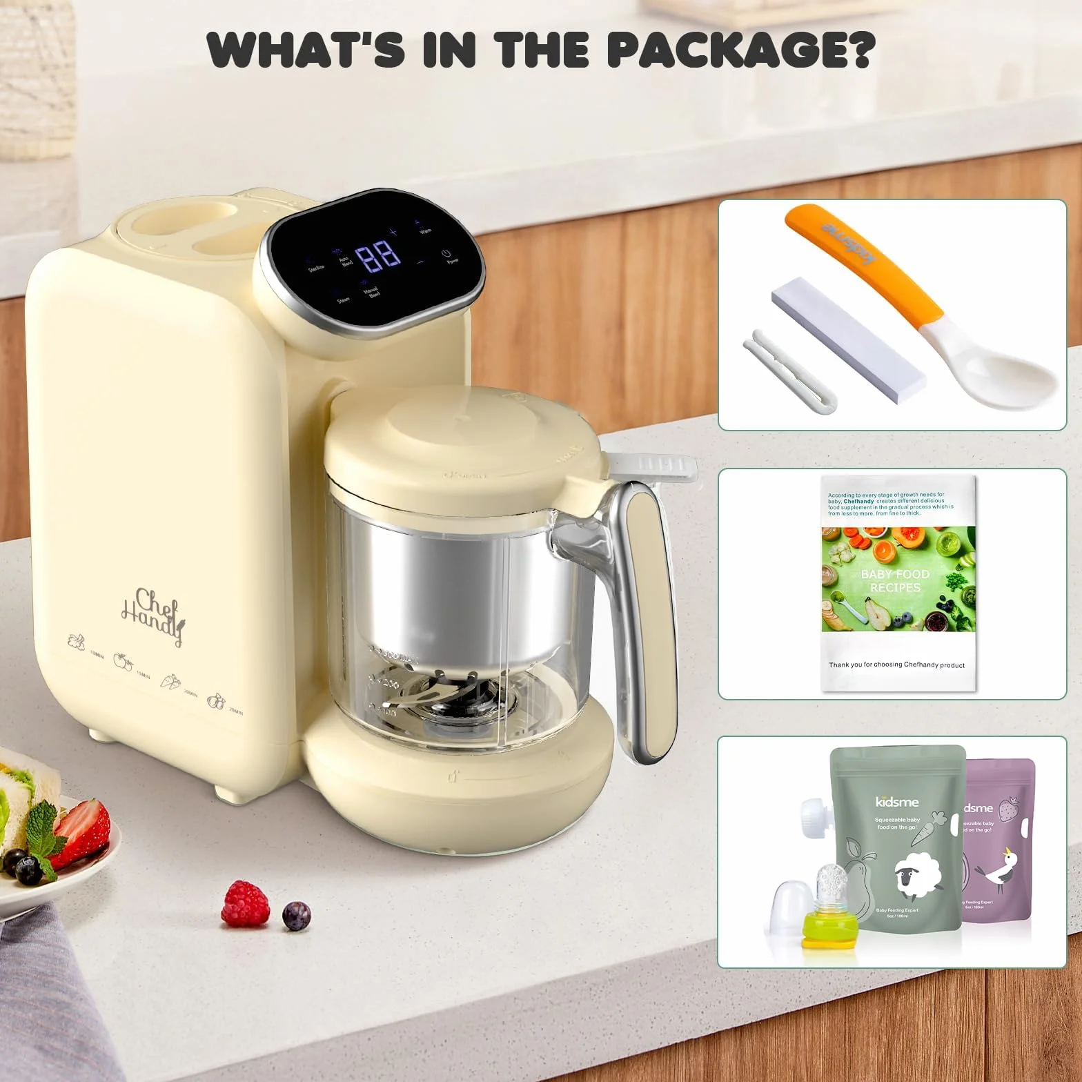 Robot Cuiseur Mixeur Bébé 5 en 1, Cuisson Vapeur Douce Rapide, Multifonctions (Jaune)