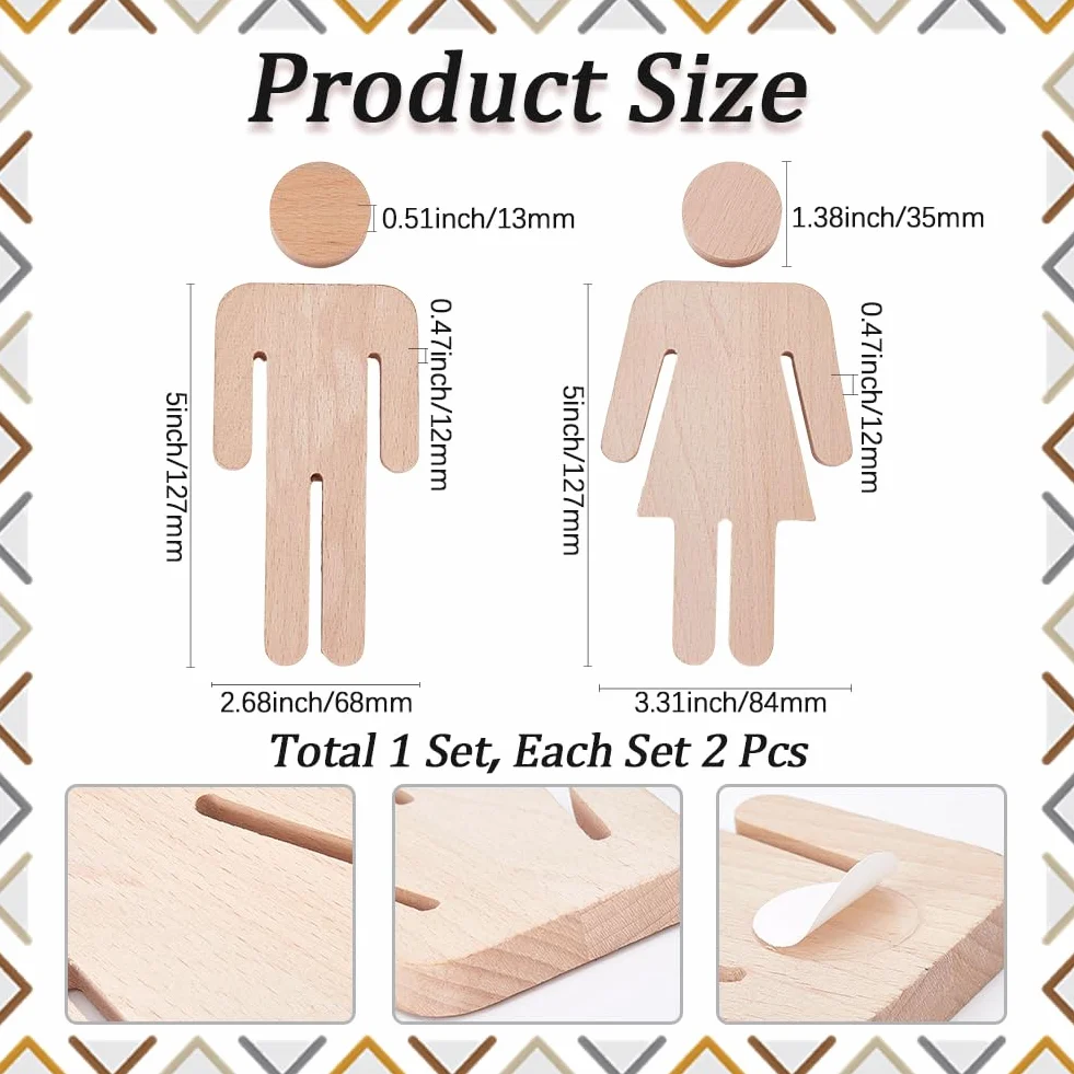 GORGECRAFT Panneaux de Toilette en Bois pour Porte de Salle de Bain, Identification Toilettes Hommes Femmes