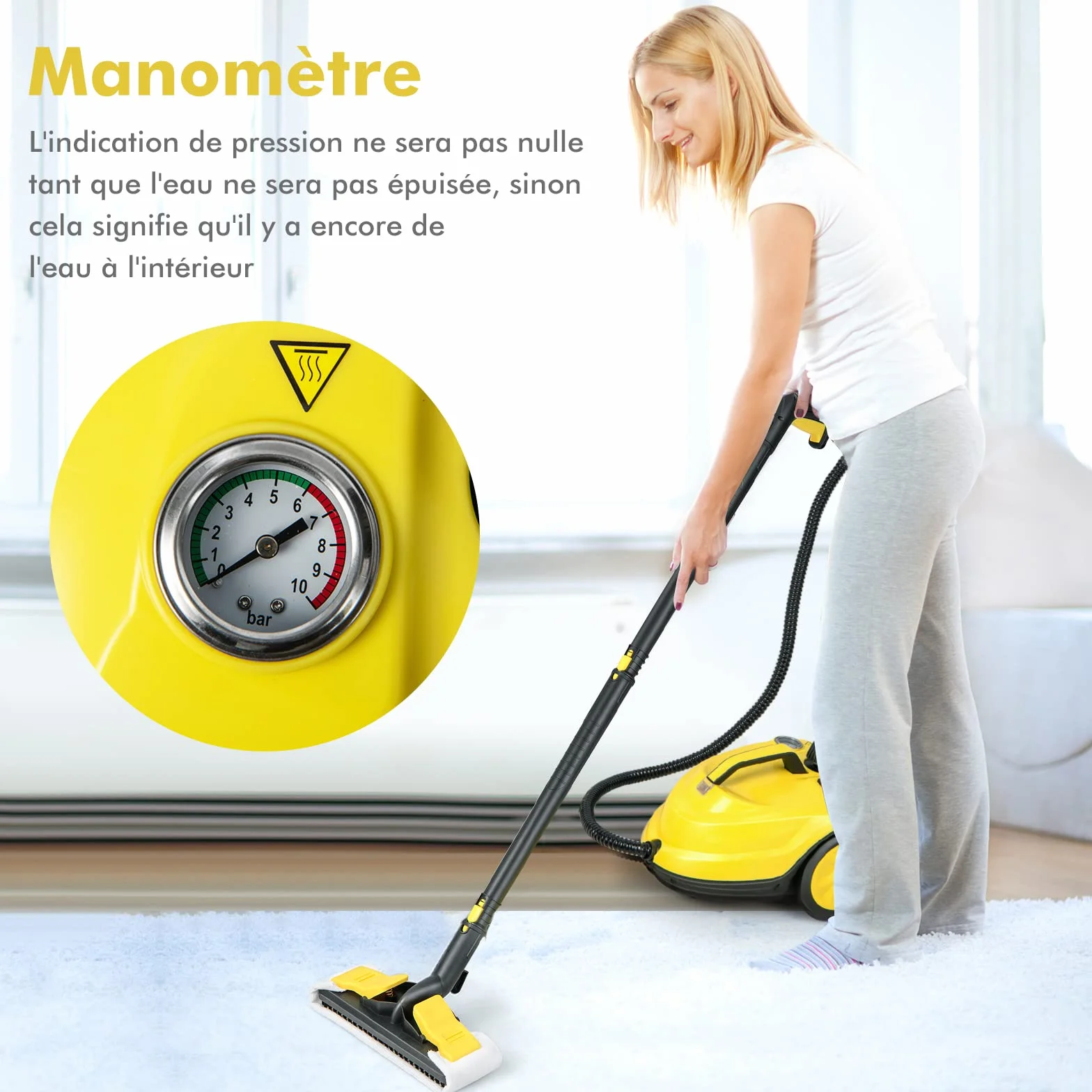 COSTWAY Nettoyeur Vapeur Haute Pression 2000W 13 Accessoires 5 Bars 1.8L Jaune