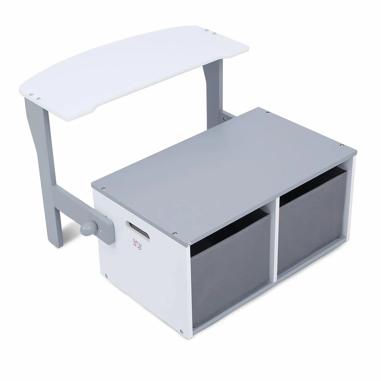 Baby Vivo Multifonctionnel 3en1 Table et Banc en Bois pour Enfants avec Coffre à Jouets - Felix Gris