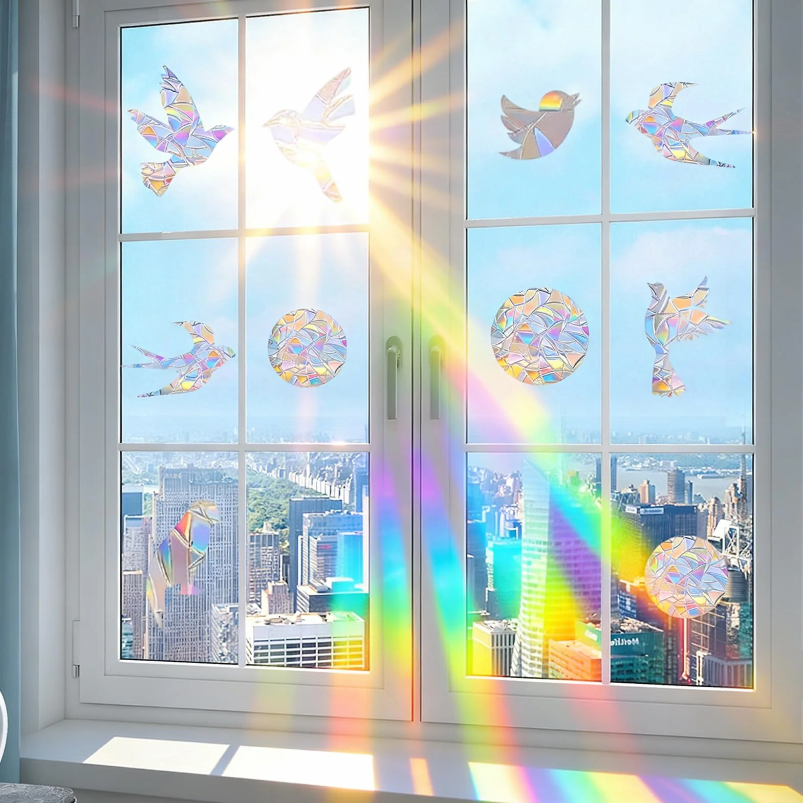 Autocollants de fenêtre Prisme anti-collision Suncatcher Arc-en-Ciel colibri translucides Lot de 48