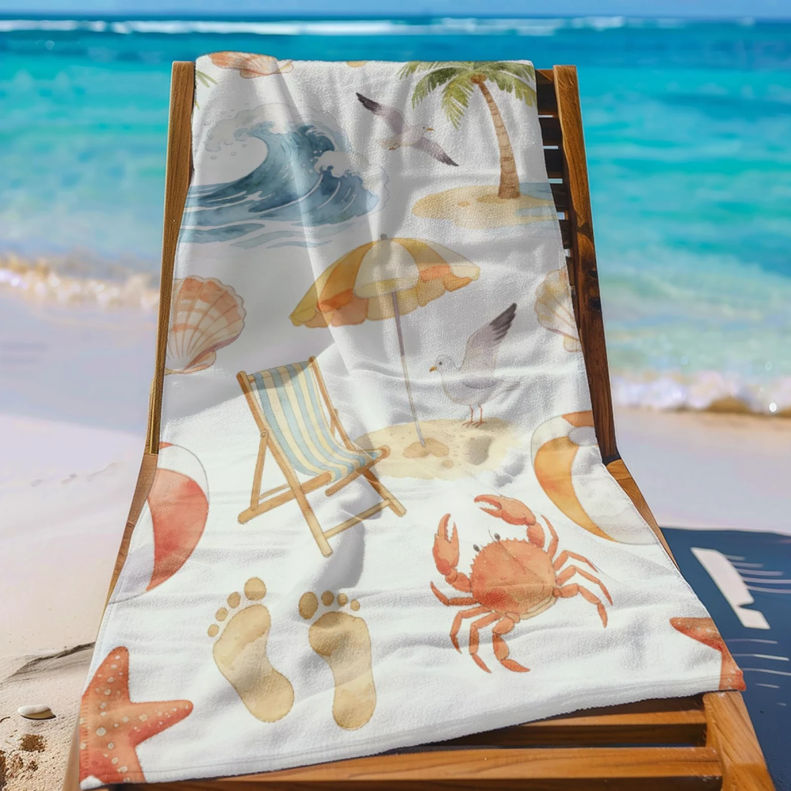 Tapis de Plage XXL Anti Sable Crabe Mouette Serviette Piscine Adulte,Natte De Plage Pliable, Voyage Accessoires De Plage Camping,Serviette de Bain Personnalisée