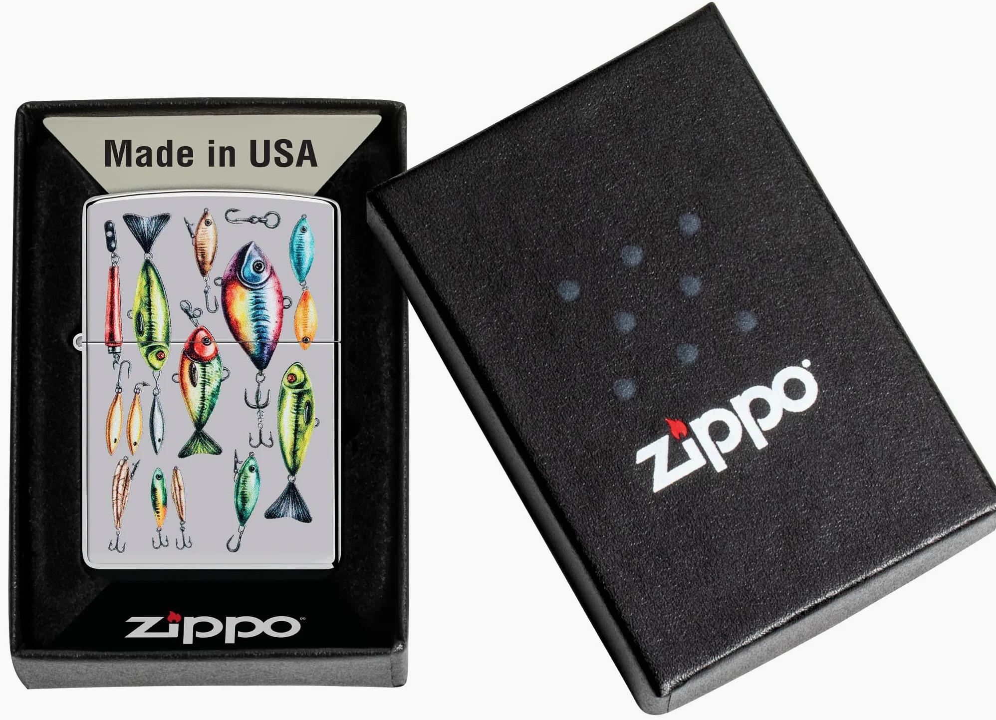 Zippo Briquet Tempête - Fishing Hooks Design - Rechargeable - Coffret Cadeau - Métal - Fabriqué aux USA