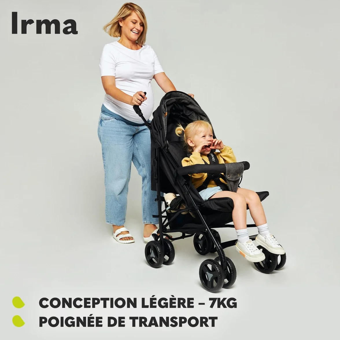 LIONELO Irma poussette canne 15 kg 0-36 mois légère compacte réglage dossier position couchée grand panier pliage rapide moustiquaire chauffe-pieds