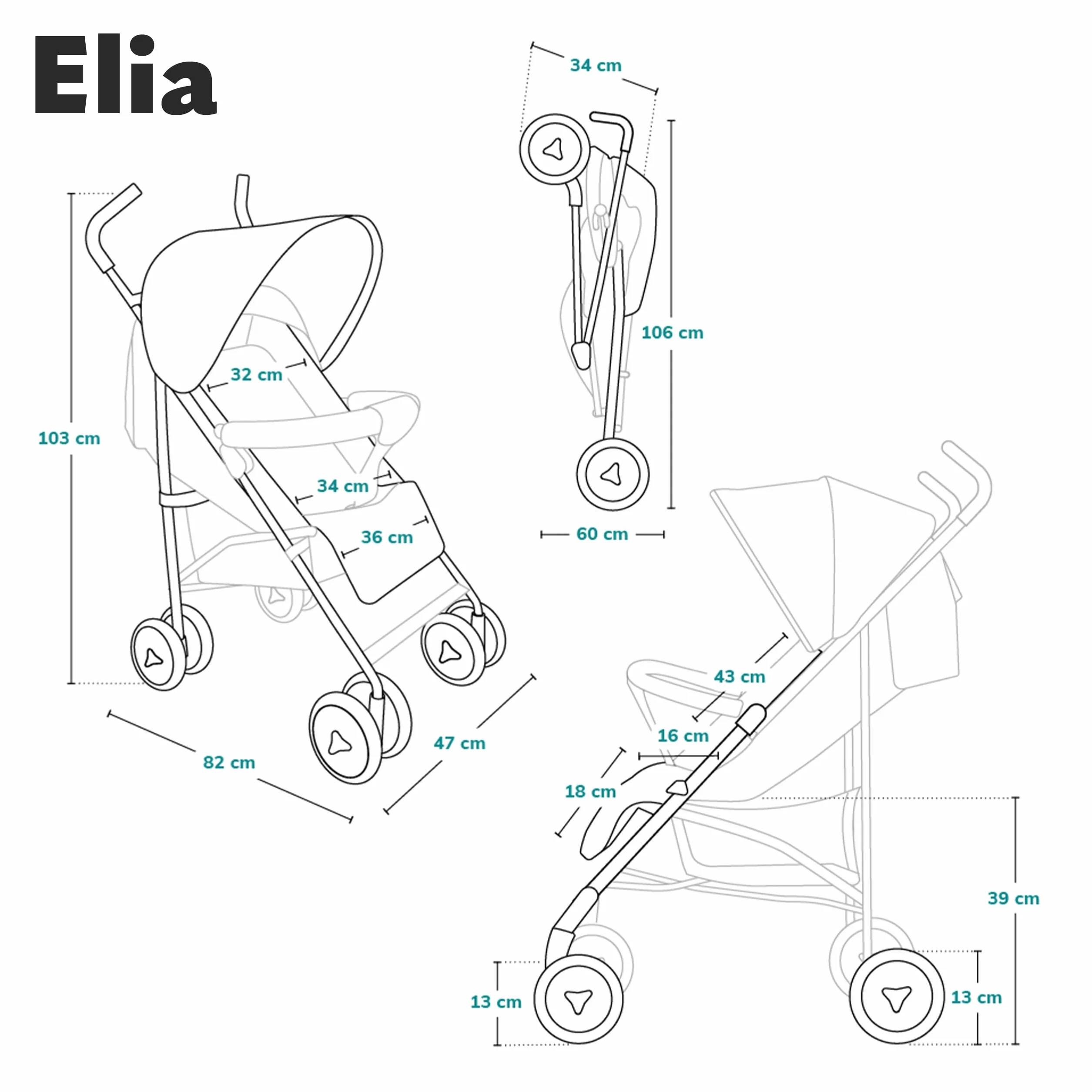 LIONELO Elia poussette canne 15 kg réglage dossier position couchée grand panier pliage rapide moustiquaire