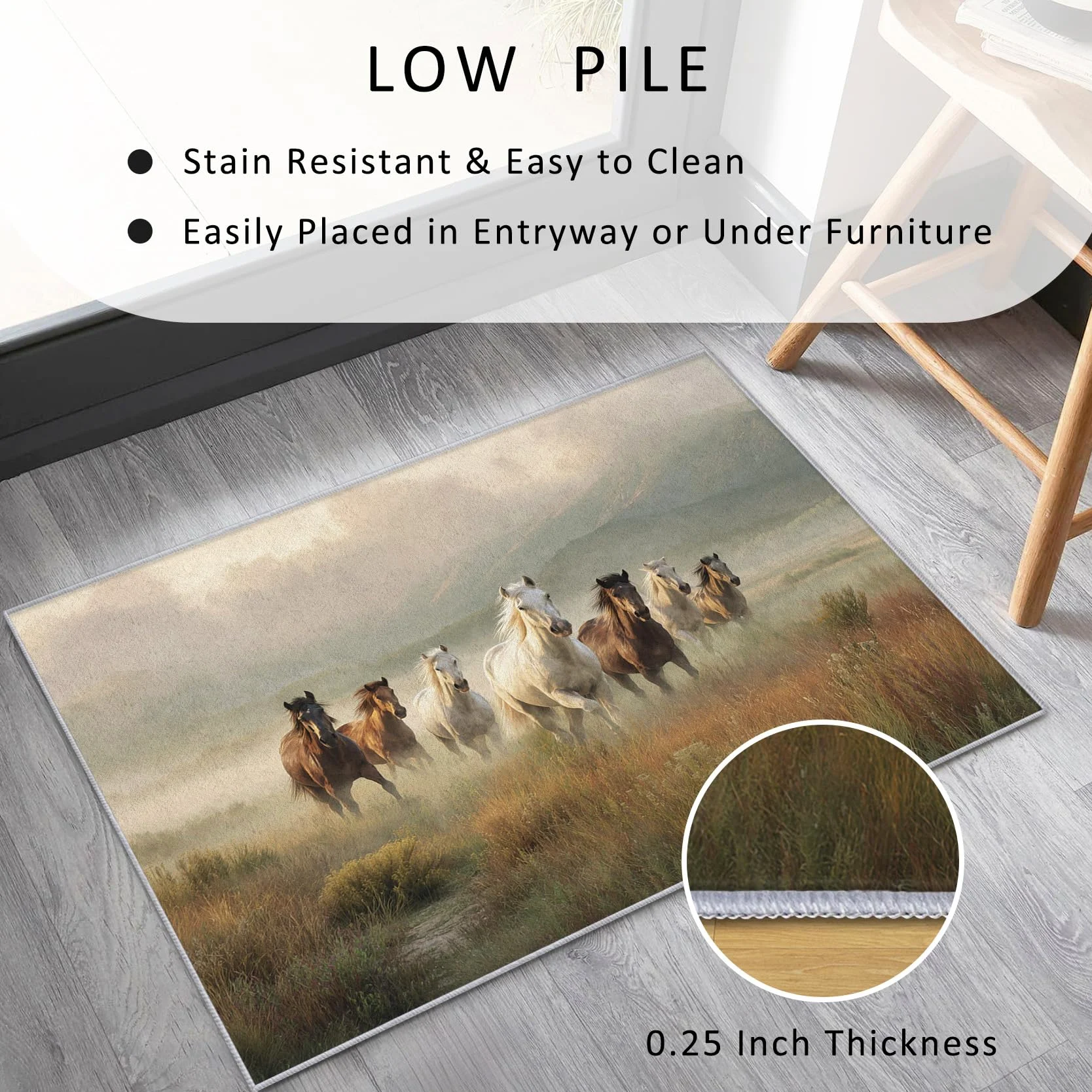 Générique Tapis Cheval, Tapis Salon Motif Chevaux au Galop 140x200 cm, Pile Courte, Antidérapant, pour Carpette Chambre, Descente de Lit, Lavable Interieur, Decoration Maison A(459)