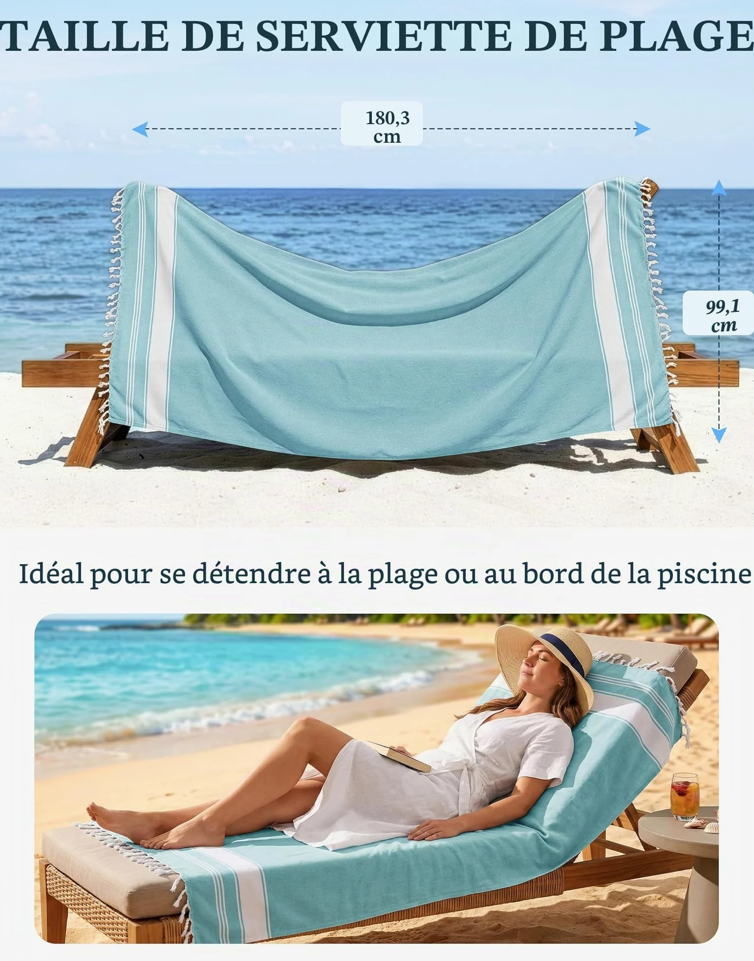 LANE LINEN Lot de 6 serviettes de plage turques pour femme – Prélavées, anti-rétrécissement, anti-sable, à séchage rapide, légères et douces, 99,1 x 180,3 cm – Plage vintage