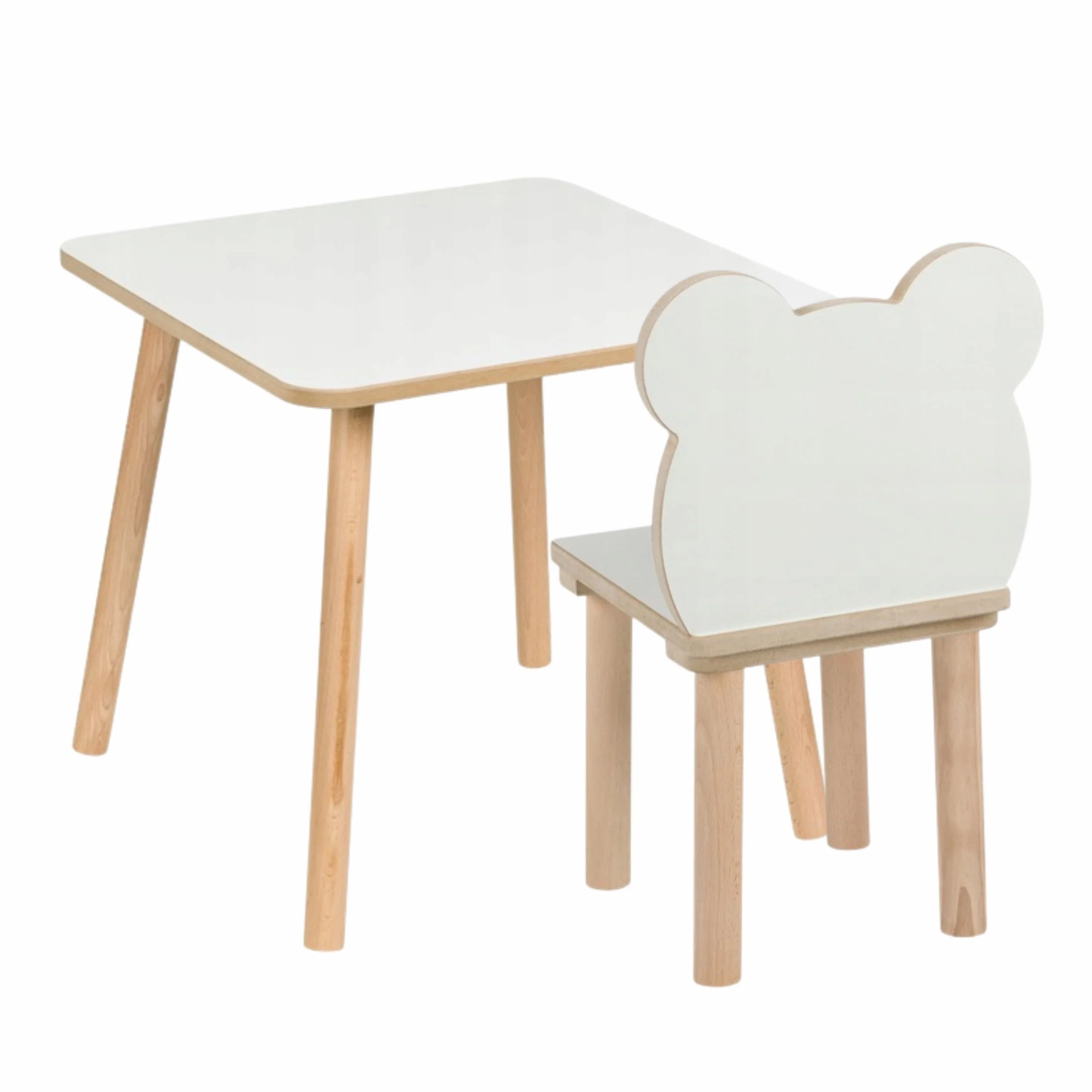 Table et chaise enfant MDF bois 50x50x47 cm naturelle bords arrondis