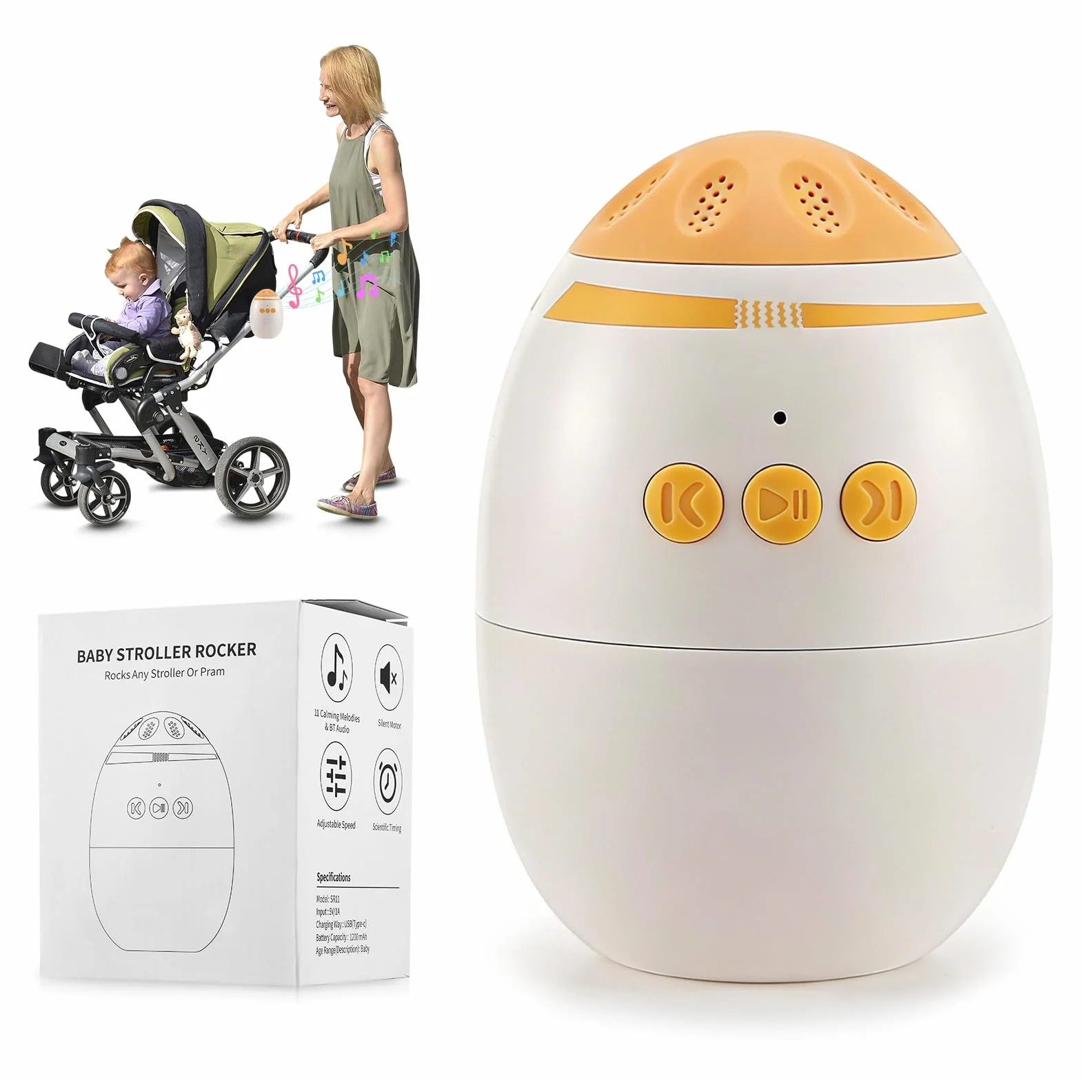 Berceur bébé rechargeable avec minuterie 45 min, portable aide au sommeil, vitesse réglable