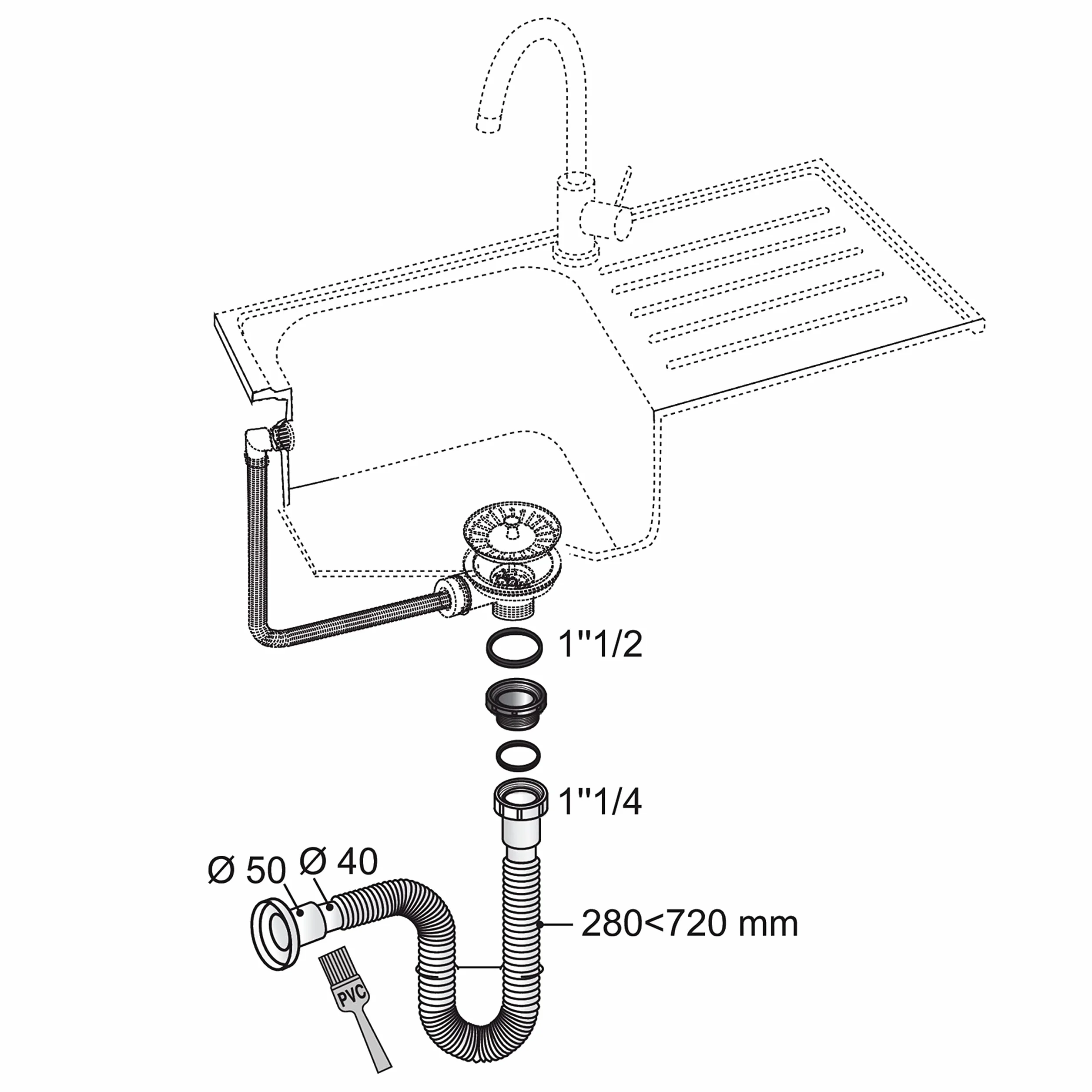 Wirquin Siphon d'évier extensible chromé ⌀40-50 mm