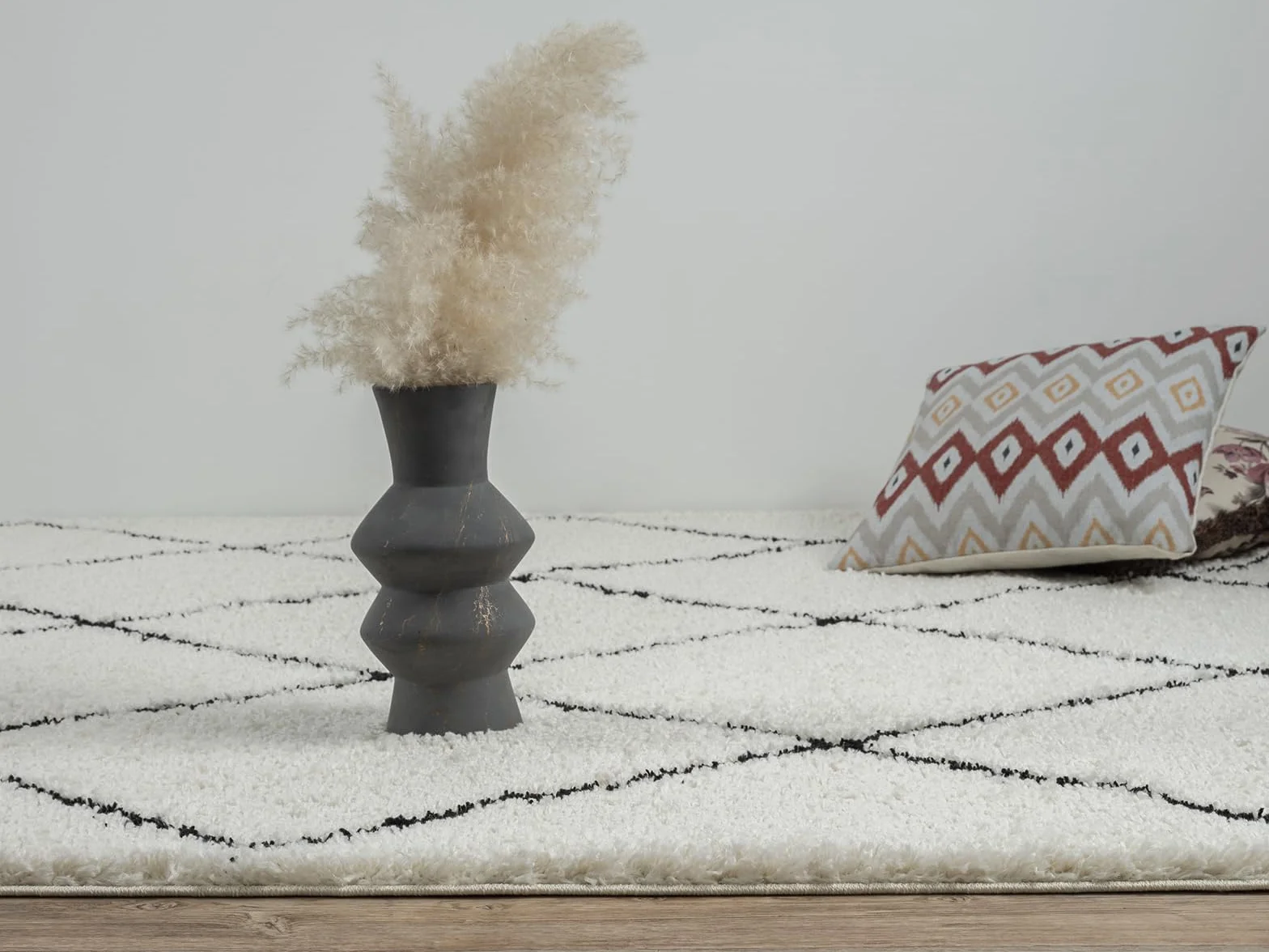 Bahar Shaggy Tapis de Salon à Poils Longs 160 x 230 cm Crème/Noir