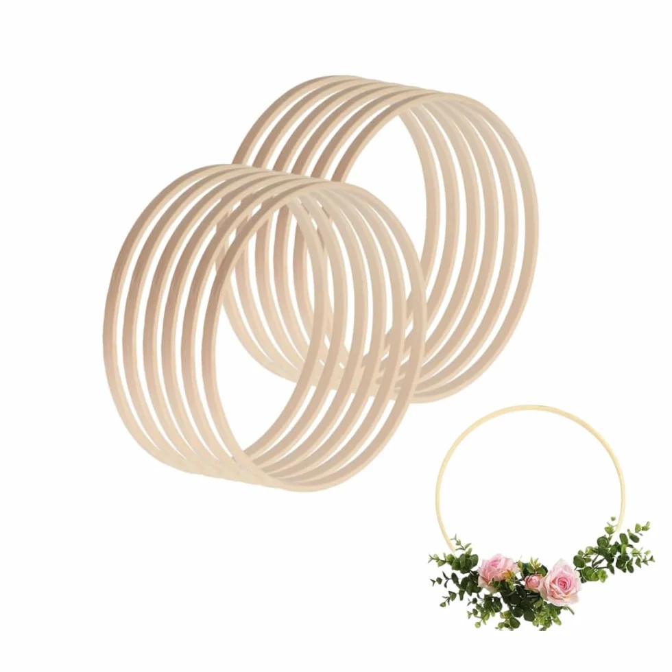 Cercles en bois 15 cm bambou lot de 12 pour décoration macramé mariage guirlandes