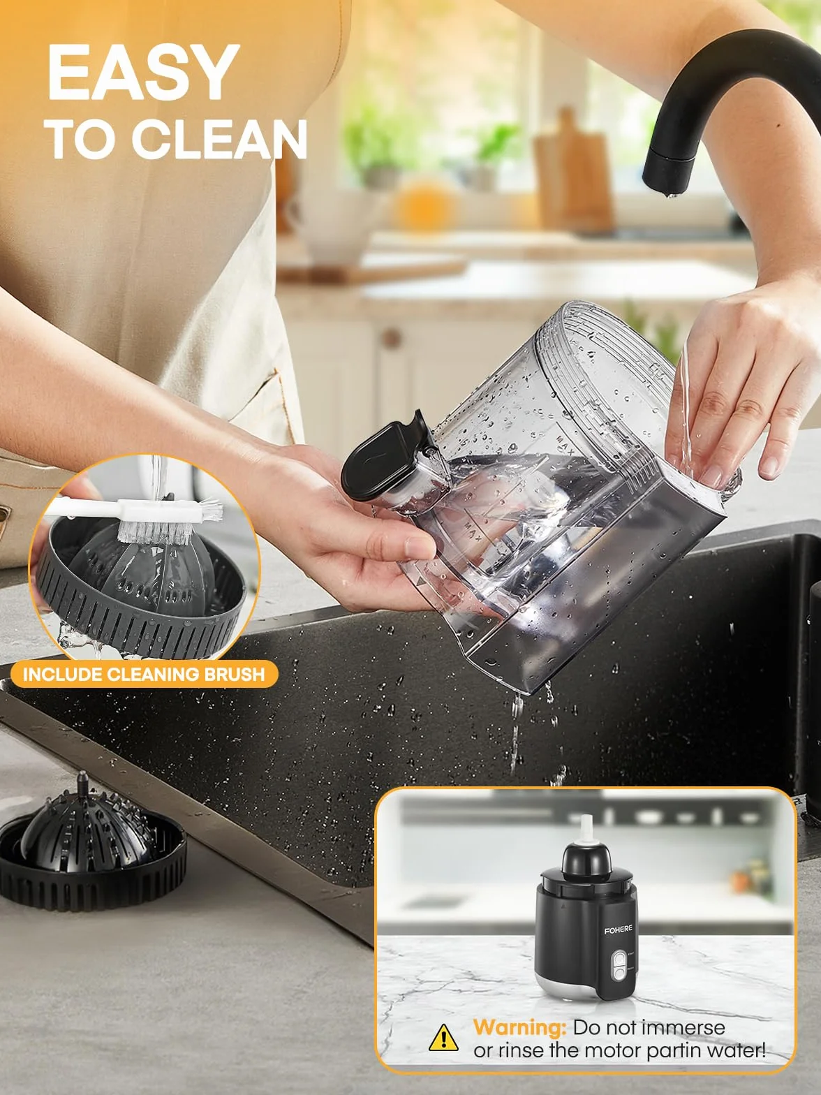 FOHERE Presse Agrumes Automatique 100 W, 2 Cônes, Bec Anti-gouttes, Sans BPA