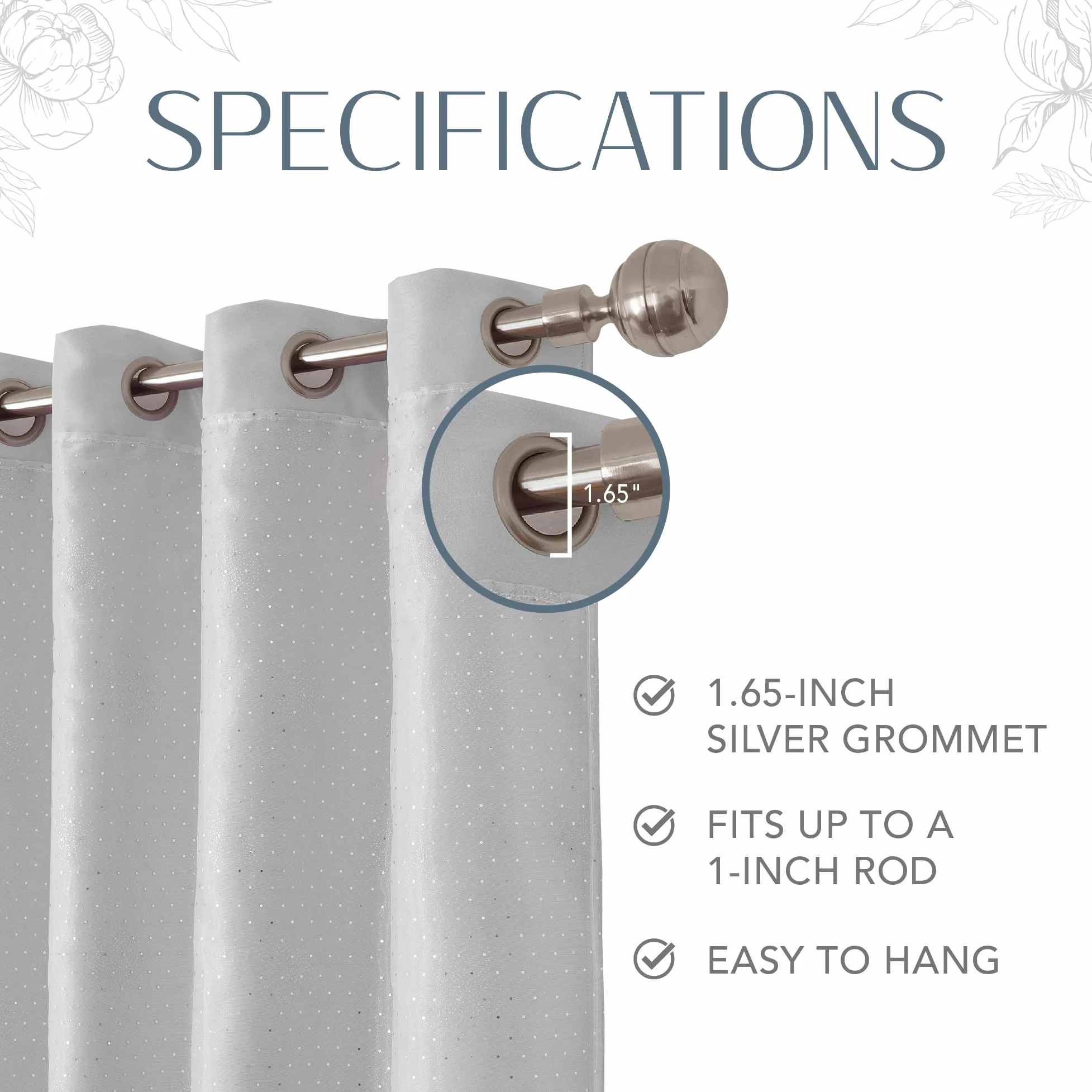 Elrene Collection de Rideaux de fenêtre Aurora, Polyester Tissu, Pearl Gray, 52" W x 108" L (1 Panel)