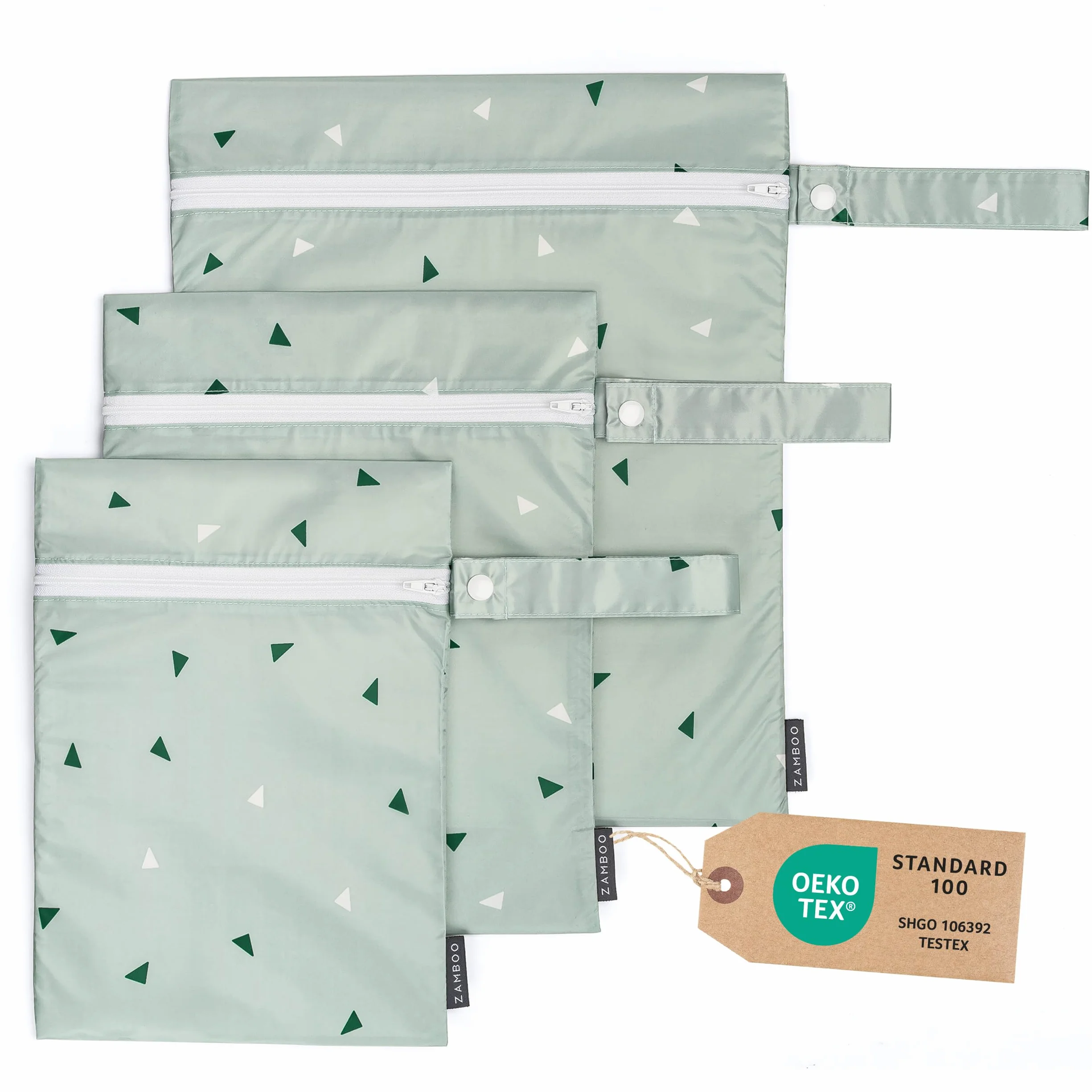 ZAMBOO Sac a Couches Bebe 3 pièces Lot de Pochettes pour Couche Lavable et Change Bébé Fermeture Éclair Boucle Oeko-TEX 100 Vert