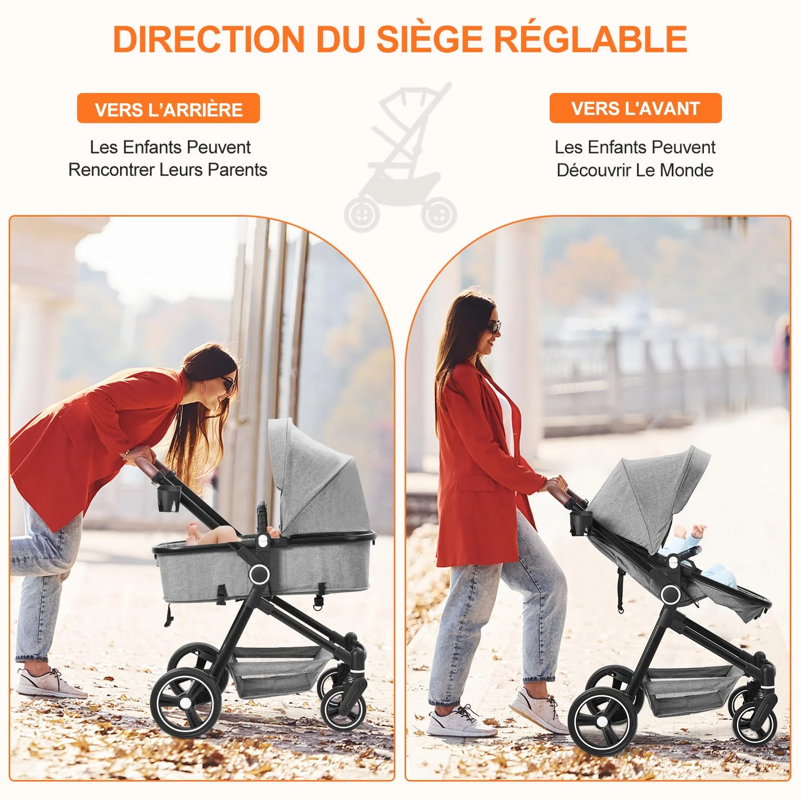Poussette 2 en 1 Compacte Légère Pliable Siège Inclinable Landau Réglable Tout Terrain 0-3 Ans