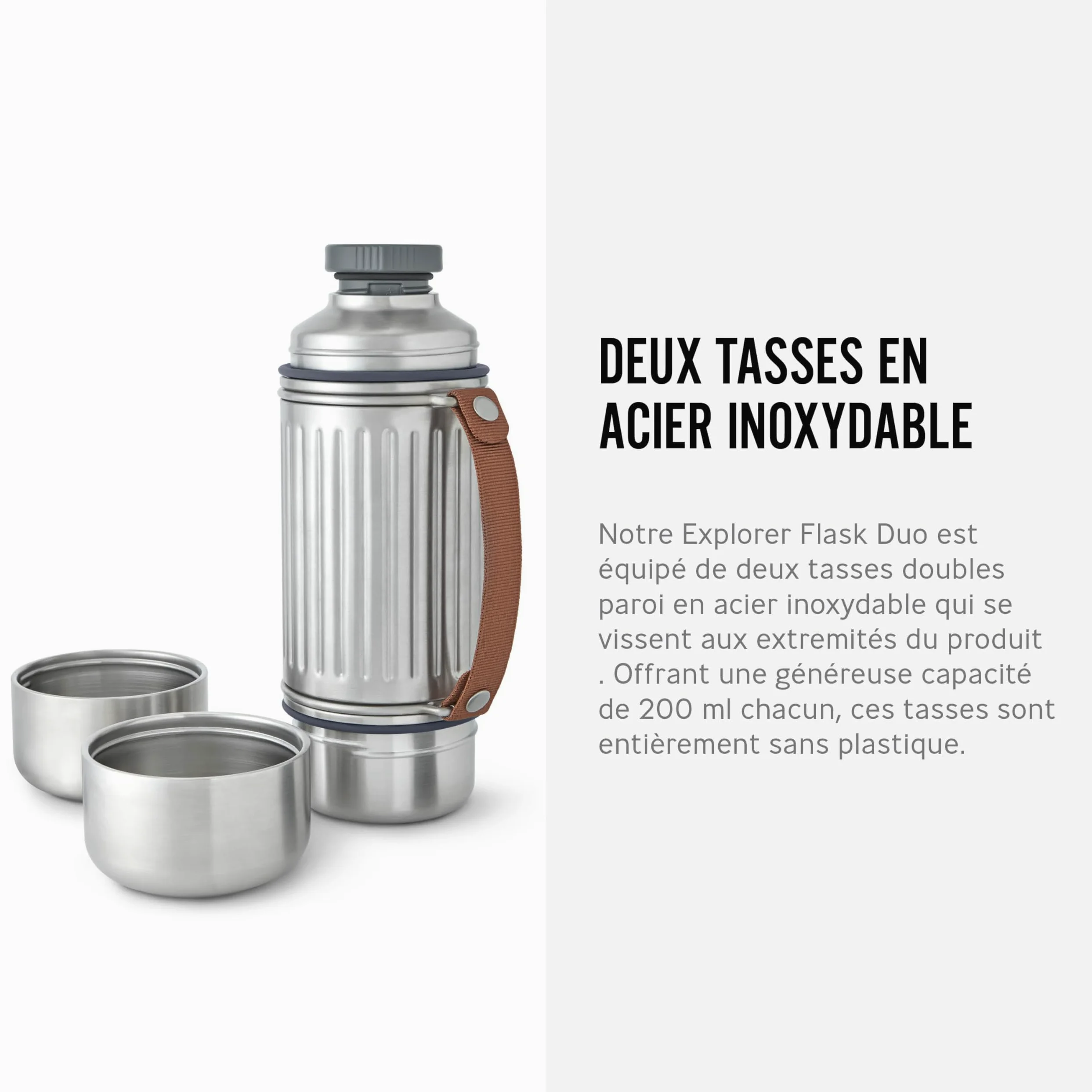 BLACK + BLUM Gourde Isotherme | Explorer Flask En Inox avec 2 Tasses | 1 L | Étanche, Chaud ou Froid 24 h, 2 Tasses Inox Double Paroi, Sangle de Transport, Camping & Plein Air