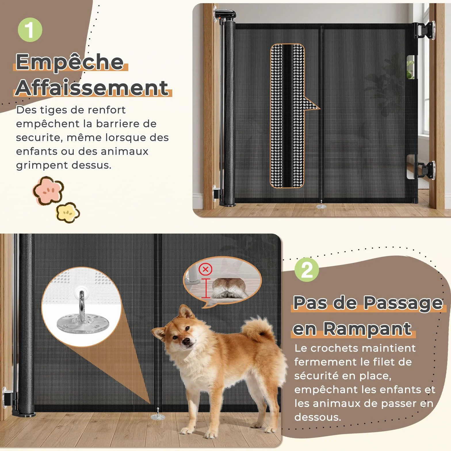 Ycozy Barriere de Securite Enfant sans Perçage 0-150cm Rétractable Chien Barres Renforcées Escalier Intérieur Extérieur