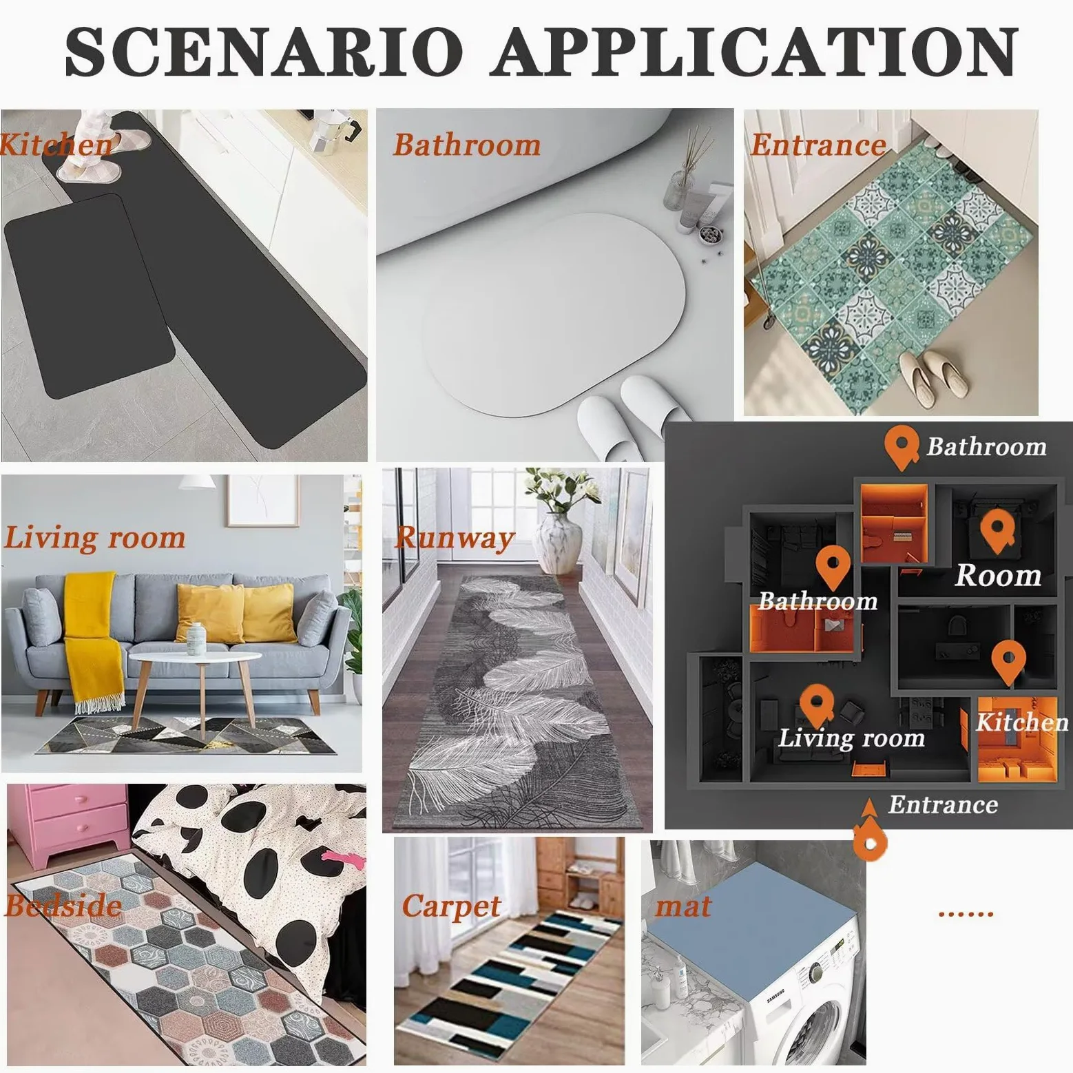 Tapis Cuisine Lot de 2 Tapis de Cuisine Antidérapant et Lavable Séchage Rapide Tapis de Sol Absorbant Tapis Couloir Tapis de Cuisine Devant Evier Tapis de Couloir Sunflower 45x70cm+45x140cm 14-1229