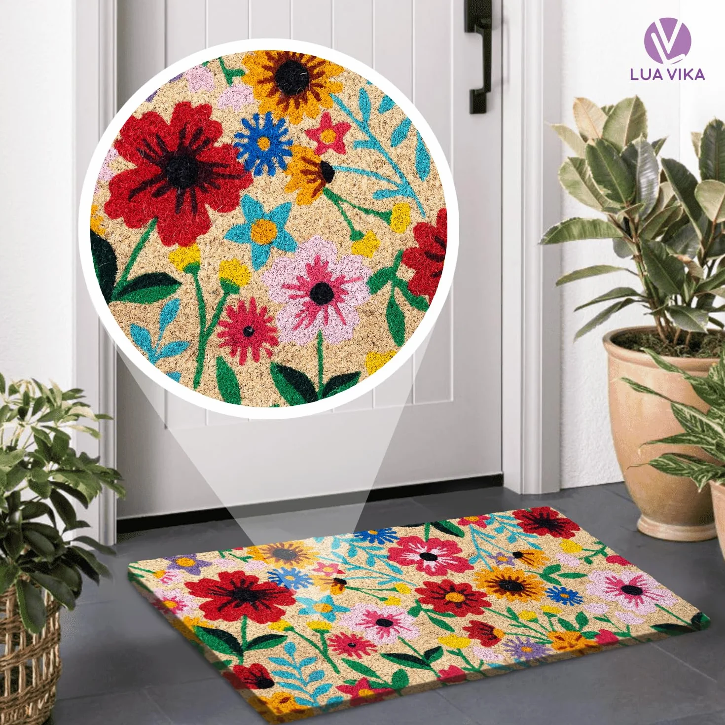 Paillasson Exterieur Botanique 40x70 cm Antidérapant Tapis Coco Original