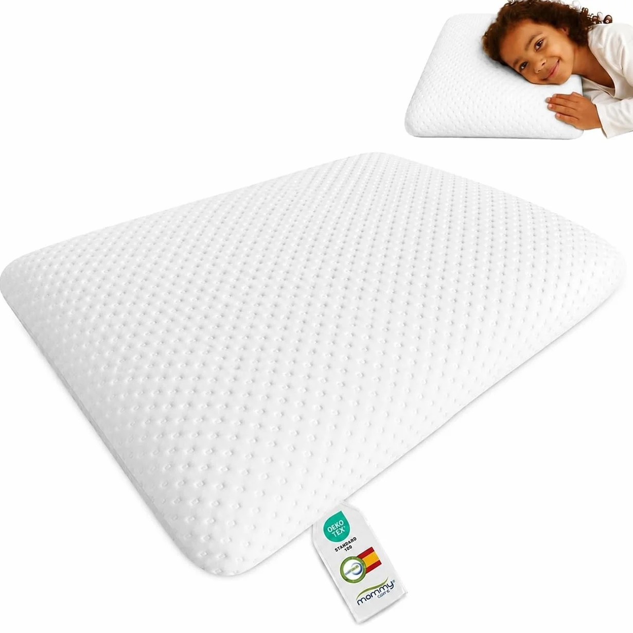 Oreiller Enfant Viscoélastique 40x60x6 Ergonomique Hypoallergénique Soutien Cervical Housse Lavable