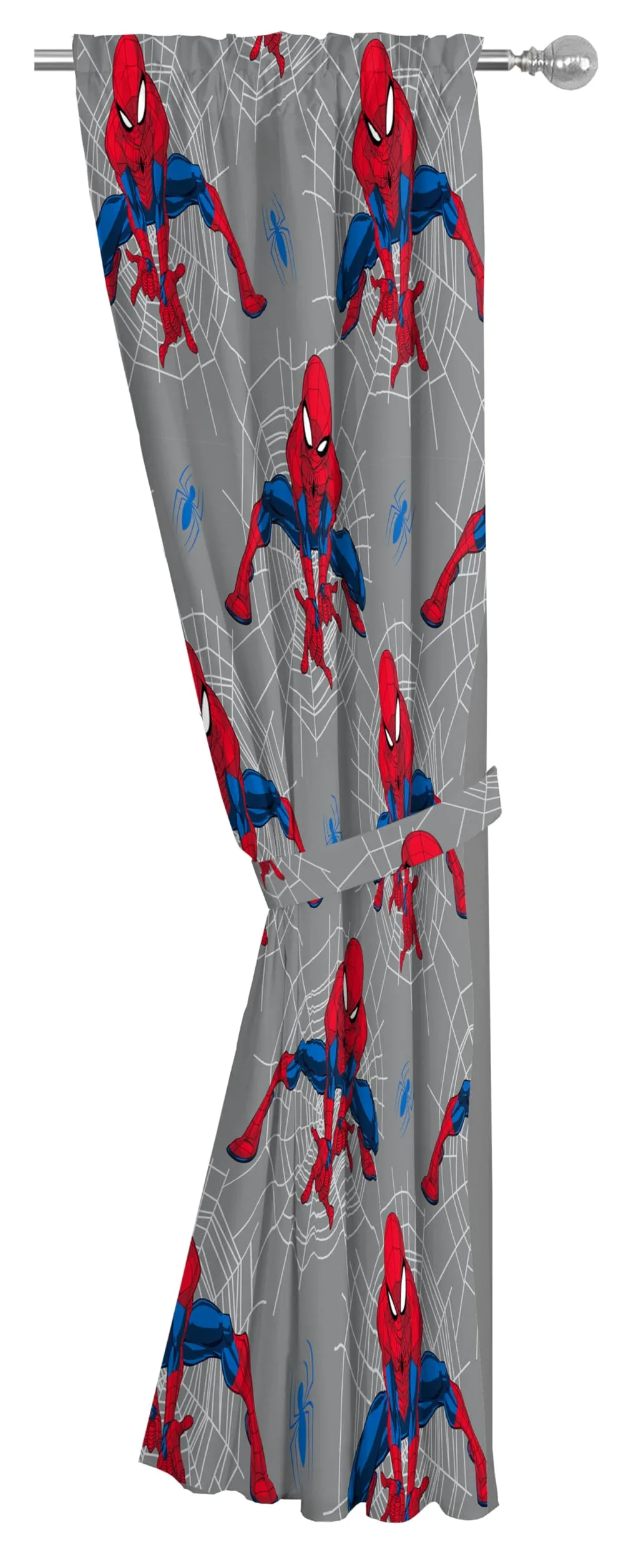 Jay Franco Lot de 2 rideaux de fenêtre pour chambre d'enfant avec 2 embrasses, gris – Spiderman, 106,7 cm de large x 160 cm de long