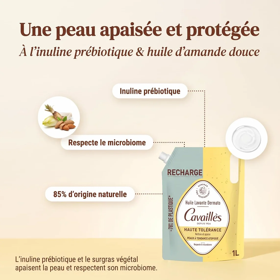 Cavaillès Recharge Huile Lavante Dermato Haute Tolérance Lot de 2x1L Peaux Sensibles Atopique Surgras Végétal Inuline Sans Savon