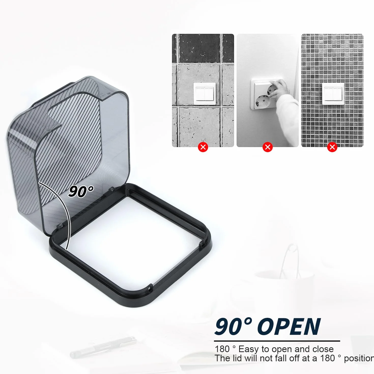 Caches Prises Étanche Mural Type 86 Plastique Transparent Noir 2 Pièces