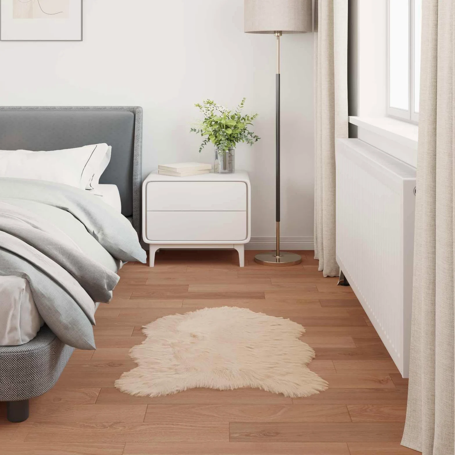 TAFALLA Tapis en peau de mouton synthétique en polyester - Beige - 60 x 90 cm - Poils longs moelleux et doux - Pour salon, chambre à coucher, couloir - Protection de sol