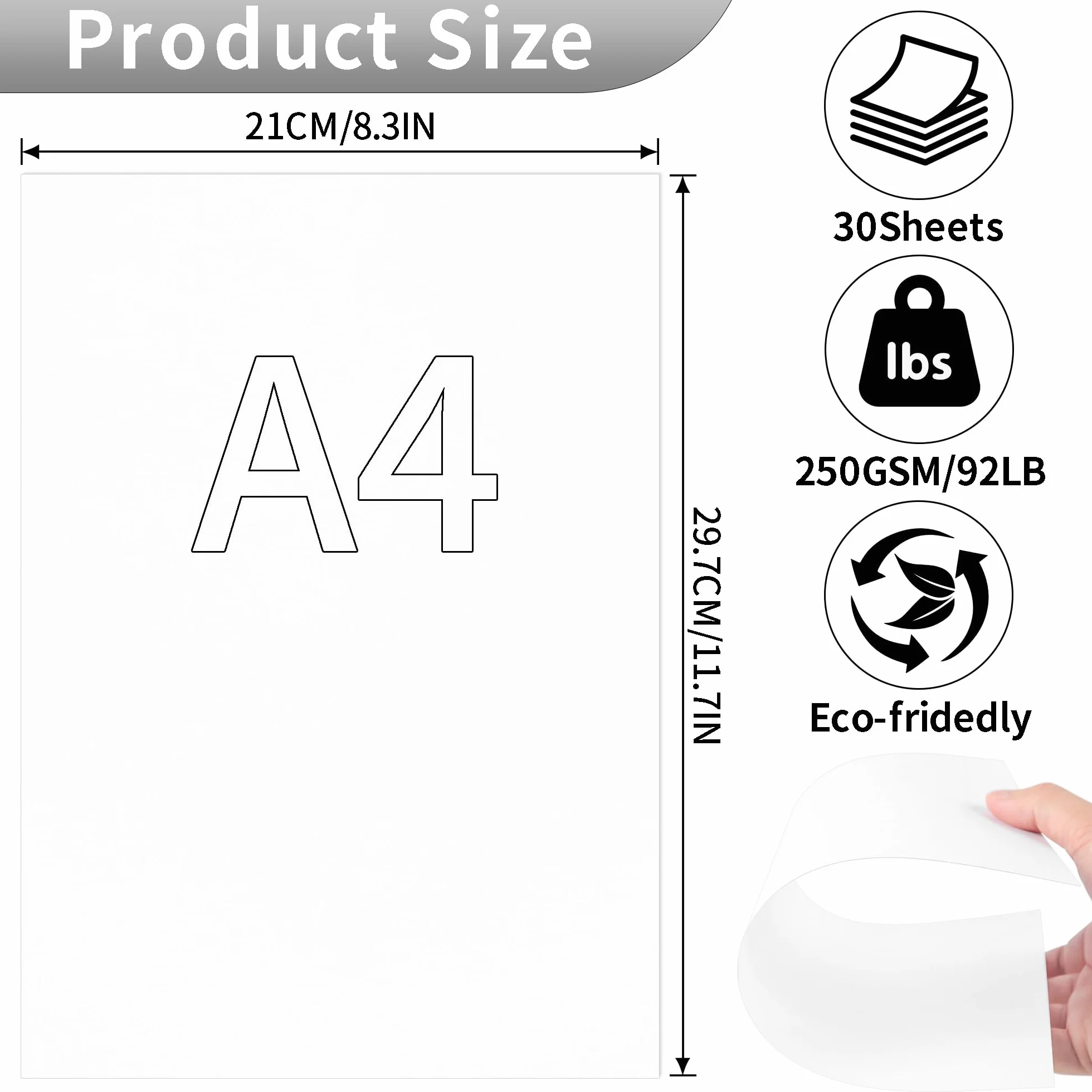 Papier de carte épaisse A4 250gsm 92lb White Cardstock 30 feuilles pour arts et artisanat