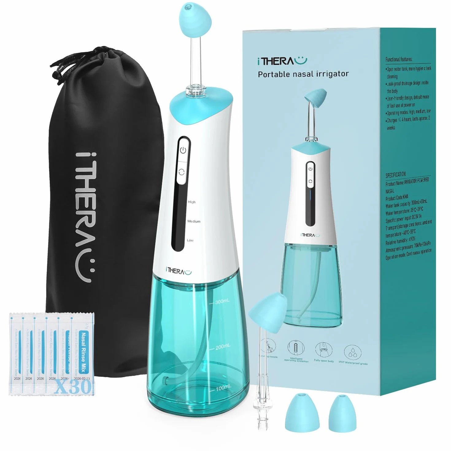 I-THERA-U Kit Lavage de Nez Sans Fil Douche Nasale Adulte Irrigation Nasale Sinus Rinse
