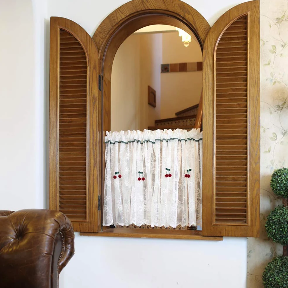 Rideau for cuisine café, rideau court, rideau court de cuisine, cantonnière de fenêtre, rideau en filet de dentelle blanche, rideau de café transparent, style campagnard et rural(W x H280x110cm)