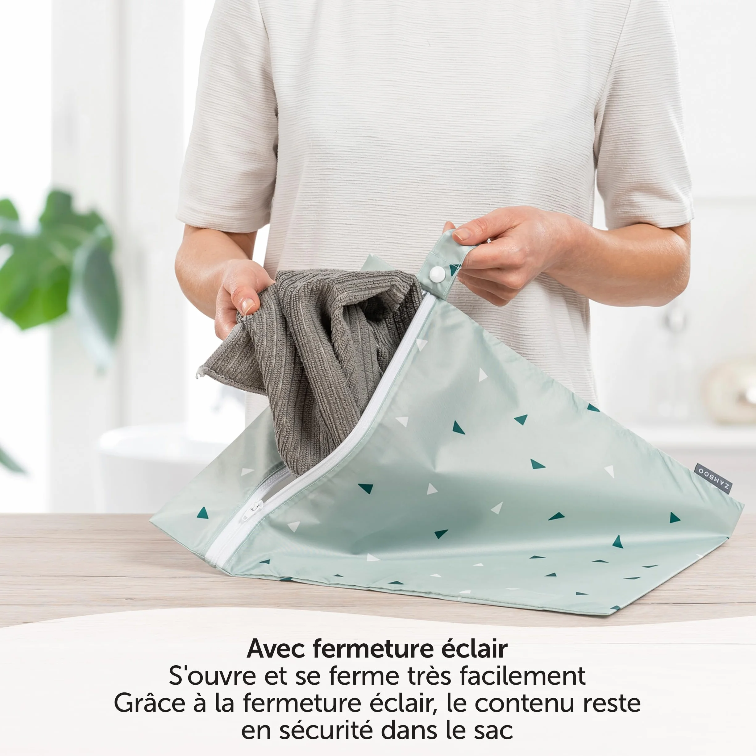 ZAMBOO Sac a Couches Bebe 3 pièces Lot de Pochettes pour Couche Lavable et Change Bébé Fermeture Éclair Boucle Oeko-TEX 100 Vert