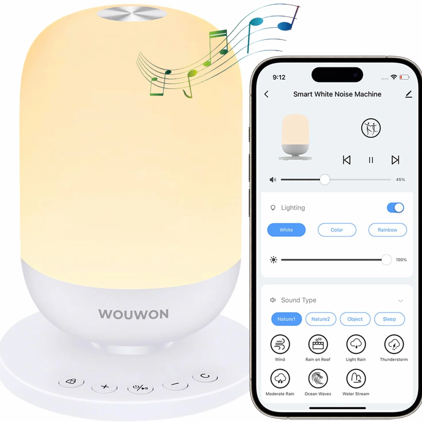 Intelligent machine à bruit blanc pour sommeil bébé adulte 34 sons apaisants veilleuse douce réveil minuterie contrôle Tuya Smart APP