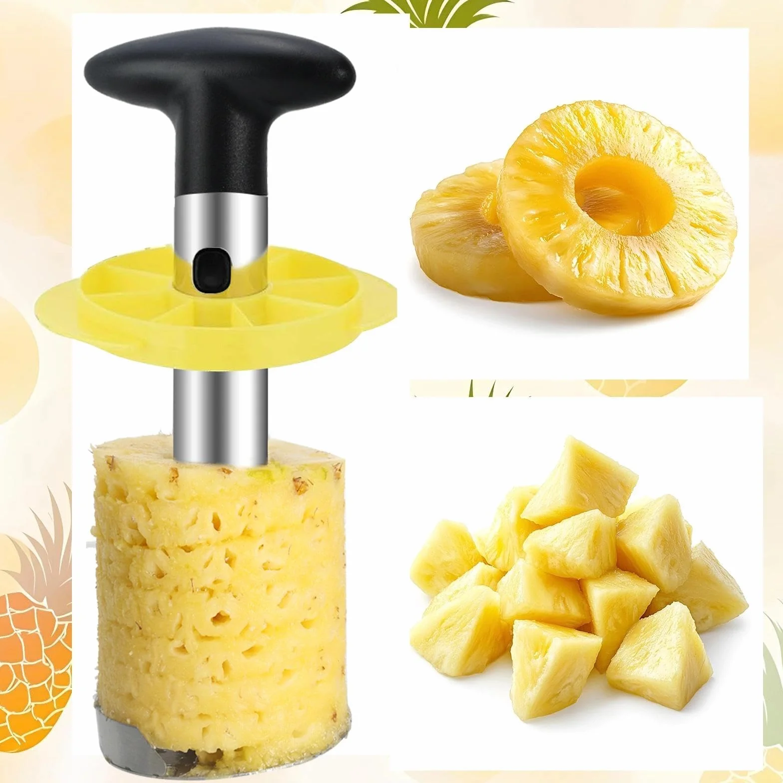 Coupe Ananas 2ème Génération, Éplucheur Ananas Set Outil Cuisine 8 Pièces Acier Inoxydable