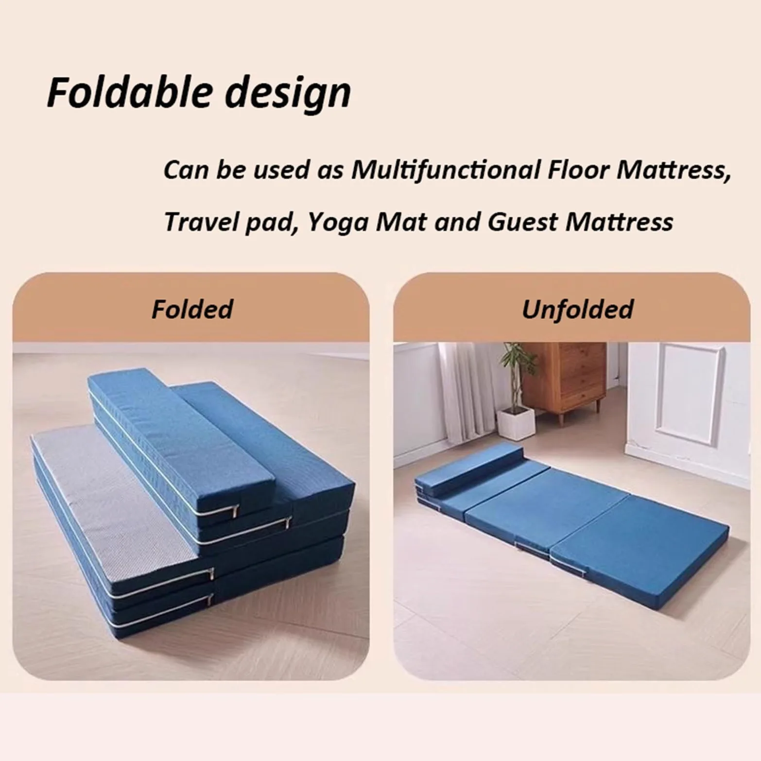 Matelas pliable en mousse à mémoire de forme avec housse lavable pour invités, camping, yoga, voyage en voiture 7,1 cm