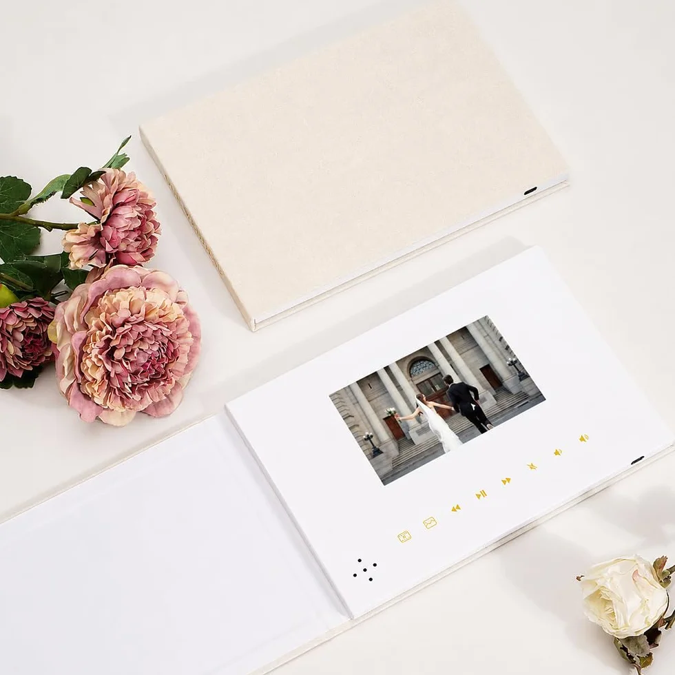 Livre photo et vidéo en lin de luxe, écran IPS 5", mémoire 4 Go, batterie rechargeable, stockage vidéo HD 3h