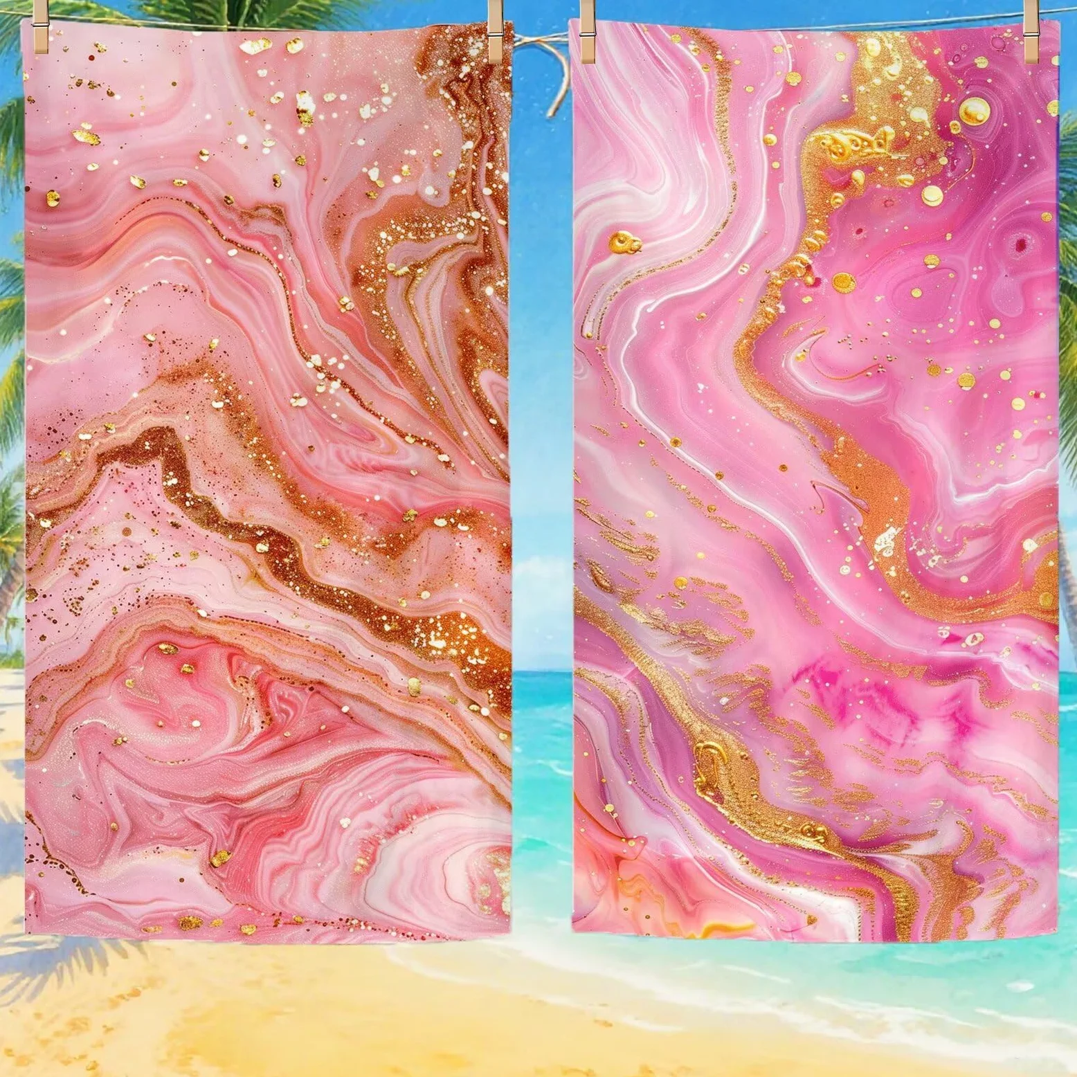 Serviette Plage Rose Motif, Serviette de Plage XXL 100x180 avec Sac, Serviettes de Bain Microfibre Séchage Rapide Anti-Sable Absorbante Fonction pour Bain, Sport, Voyages, Sauna, Piscine Q-649