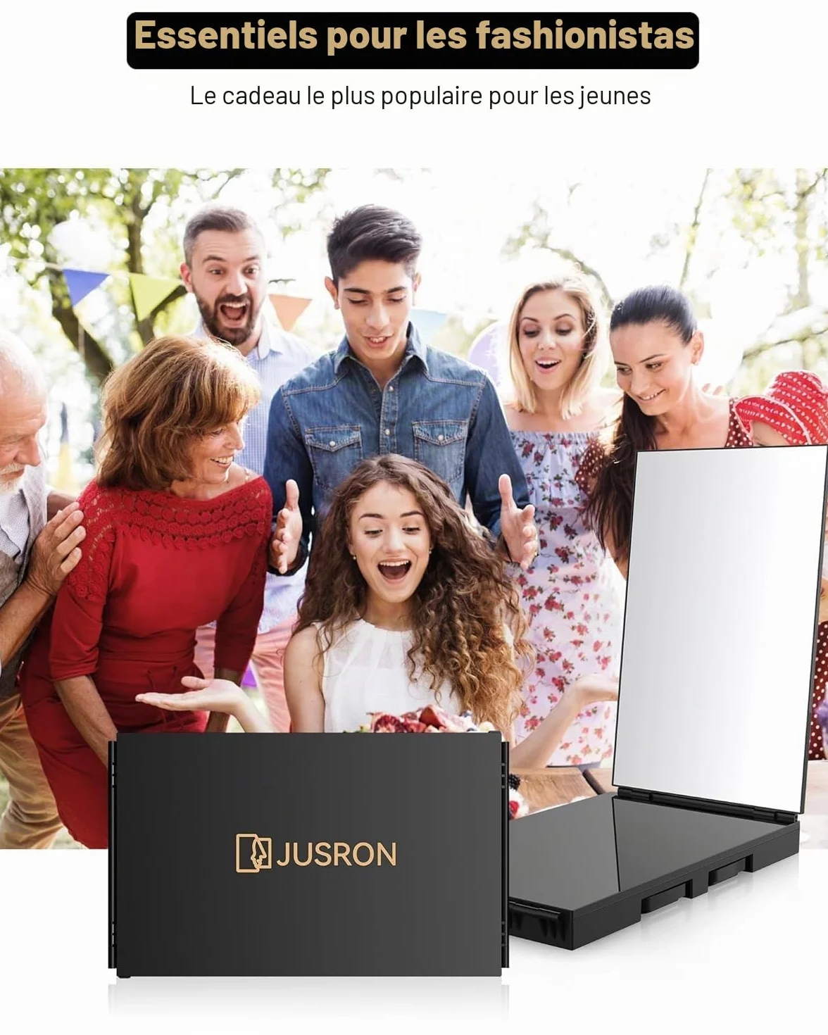 JUSRON Miroir à Suspendre 360° Pliable 3 Parties Réglable en Hauteur Cosmétique Maquillage Rasage Coiffure