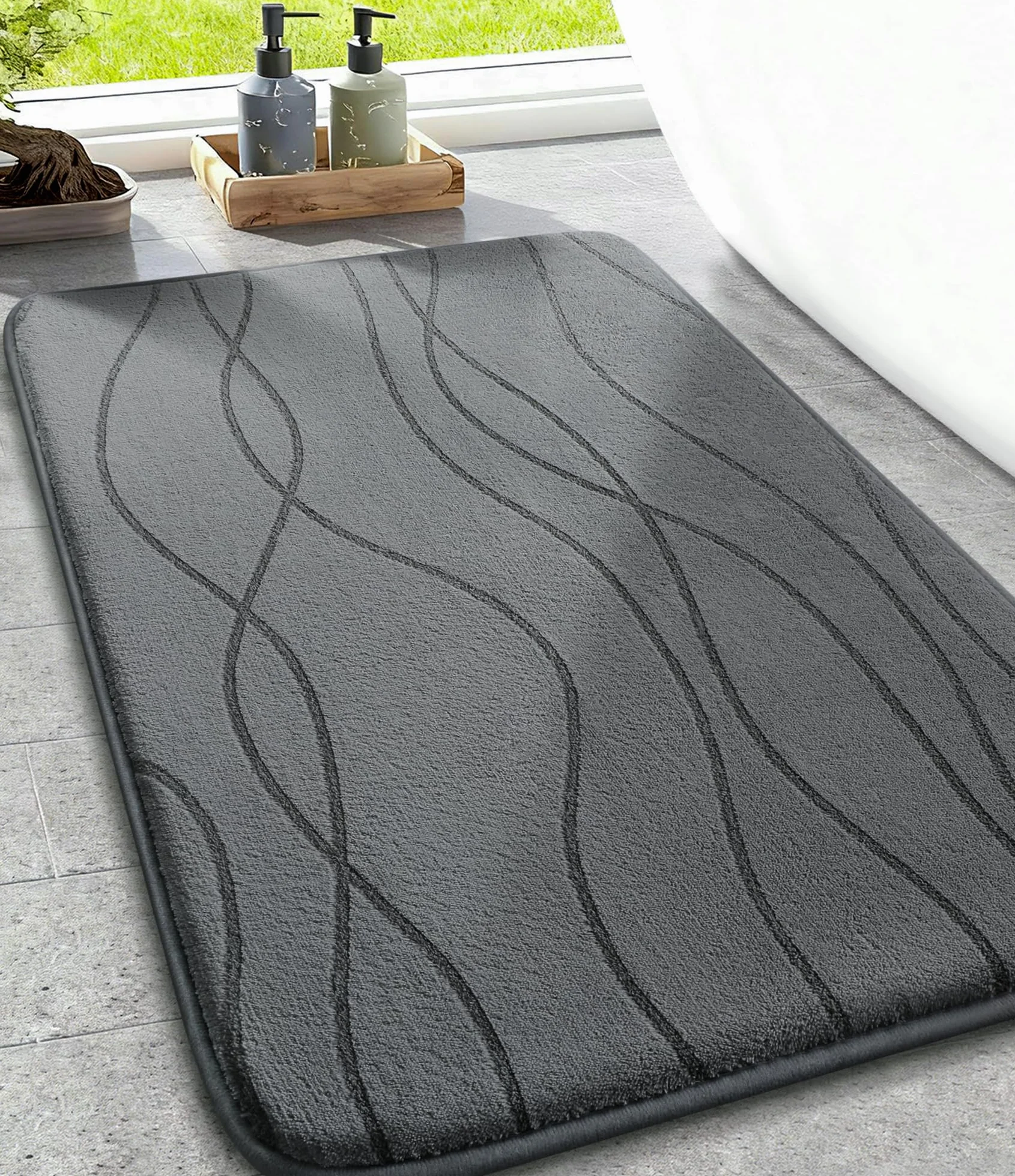 Chakme Tapis de Bain en Mousse à mémoire de Forme Absorbant Antidérapant 43 x 61 cm Gris foncé