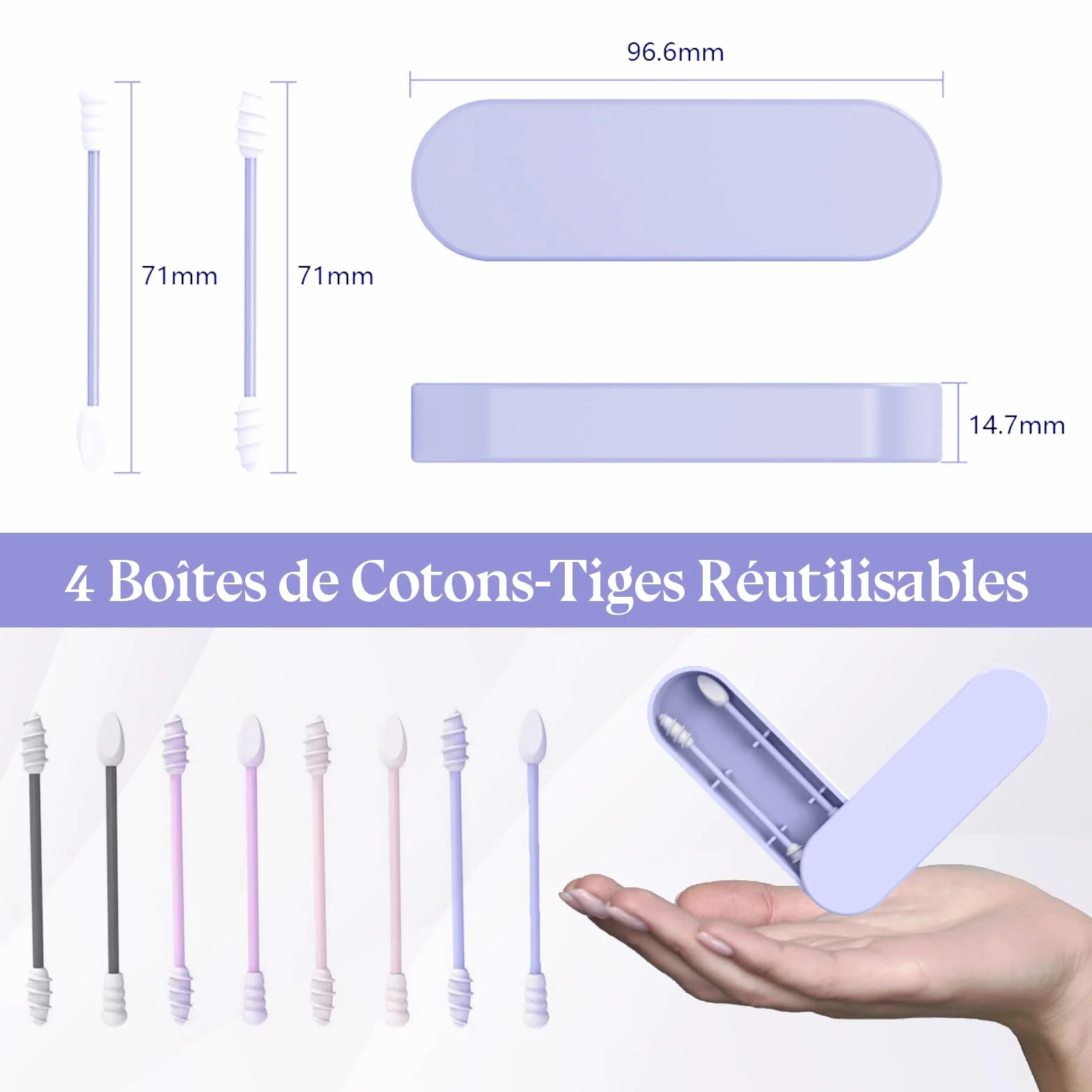 Lot de 8 Coton Tige en Silicone Double Extrémité Réutilisable Lavable avec Boîte de Rangement Hygiénique