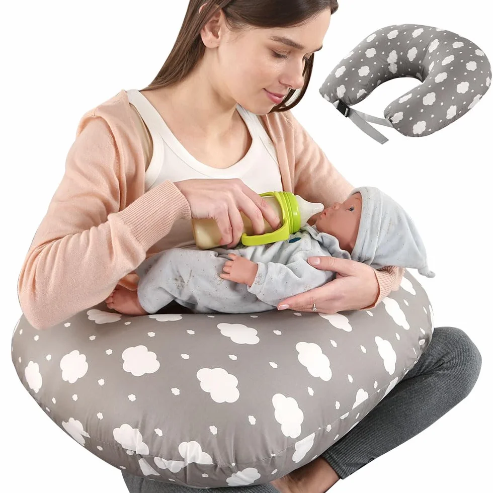 Labtec Coussin d'allaitement multifonctionnel pour bébé avec sangle de taille réglable, housse amovible 100 % coton