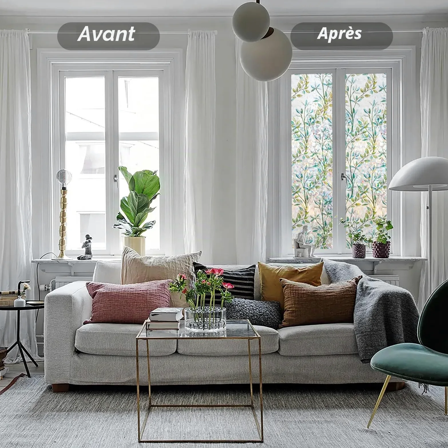 NINETREXFilm d'écran d'intimité pour fenêtre, Film décoratif 3D pour fenêtre, Film de Protection Solaire pour Porte vitrée, Couverture de fenêtre de décoration de Maison Non adhésive,90x400cm